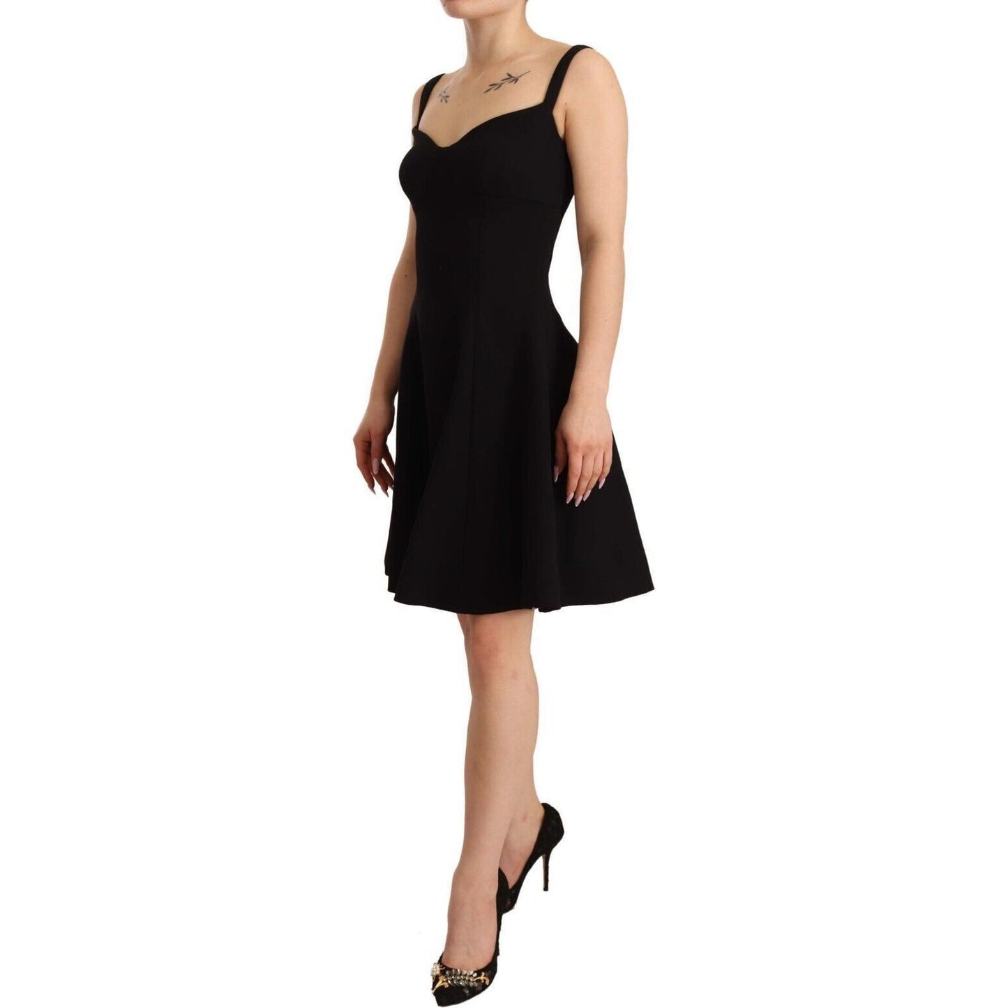 Dolce & Gabbana Black Fit Flare Wool Stretch Sheath Dress DR28239 - 40