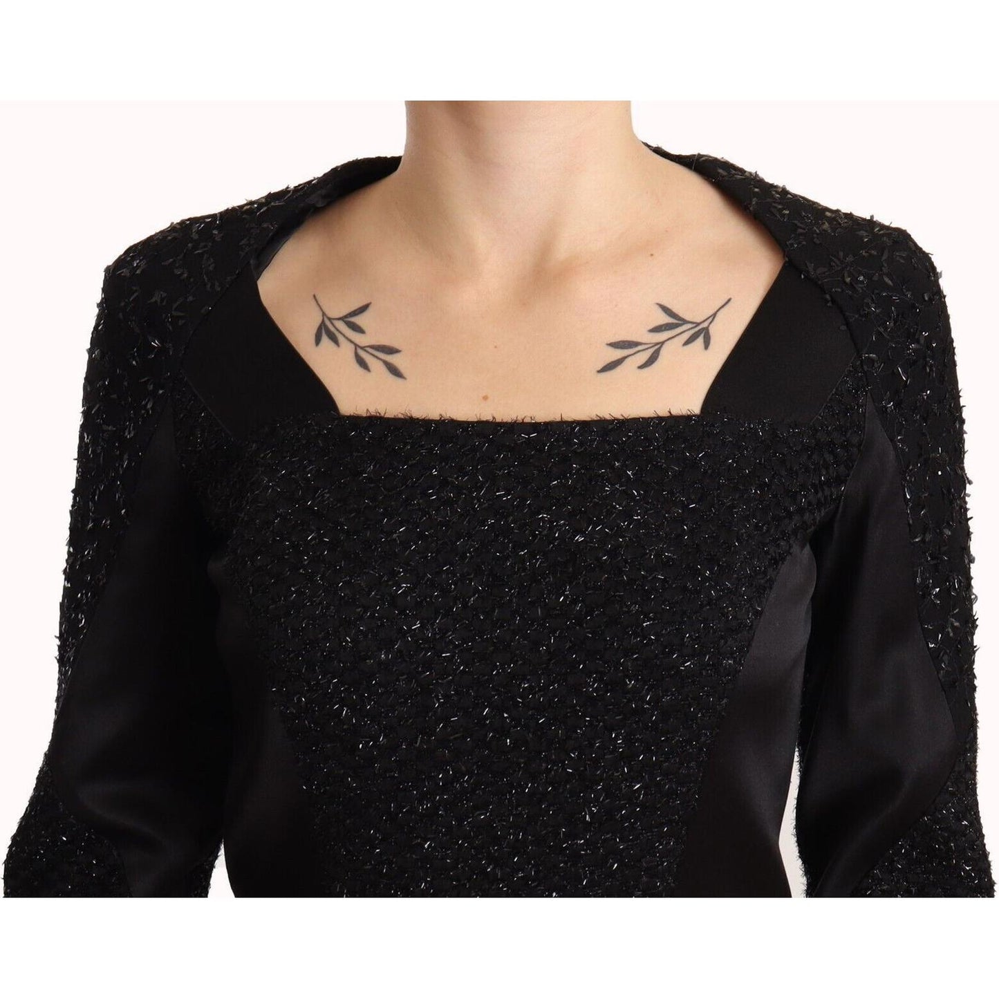 Masha Ma Black Studs Embellished Long Sleeves Sheath Midi Dress DR28584 - 44