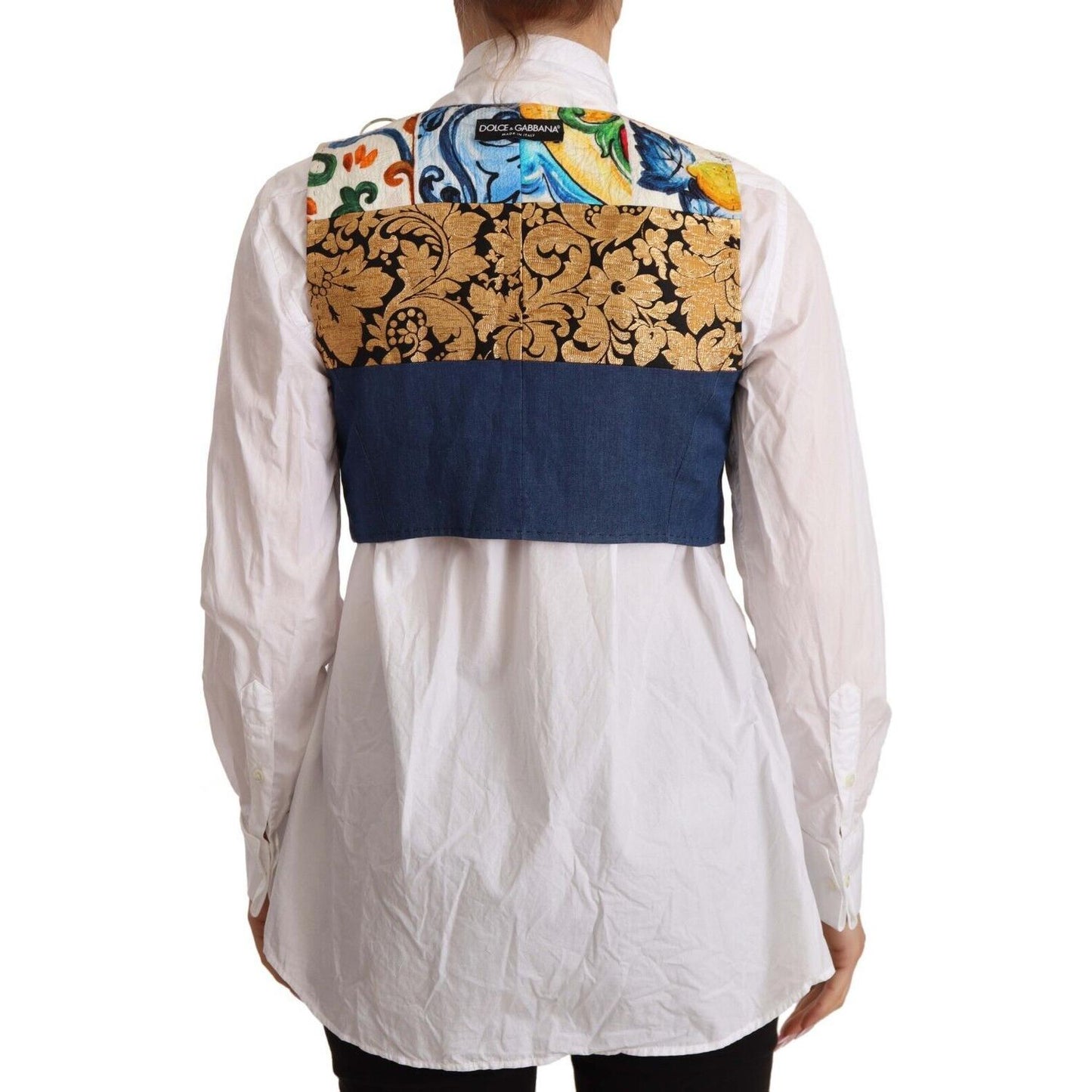 Dolce & Gabbana Multicolor Embellished Waist Coat Cotton Top TSH7037 - 38