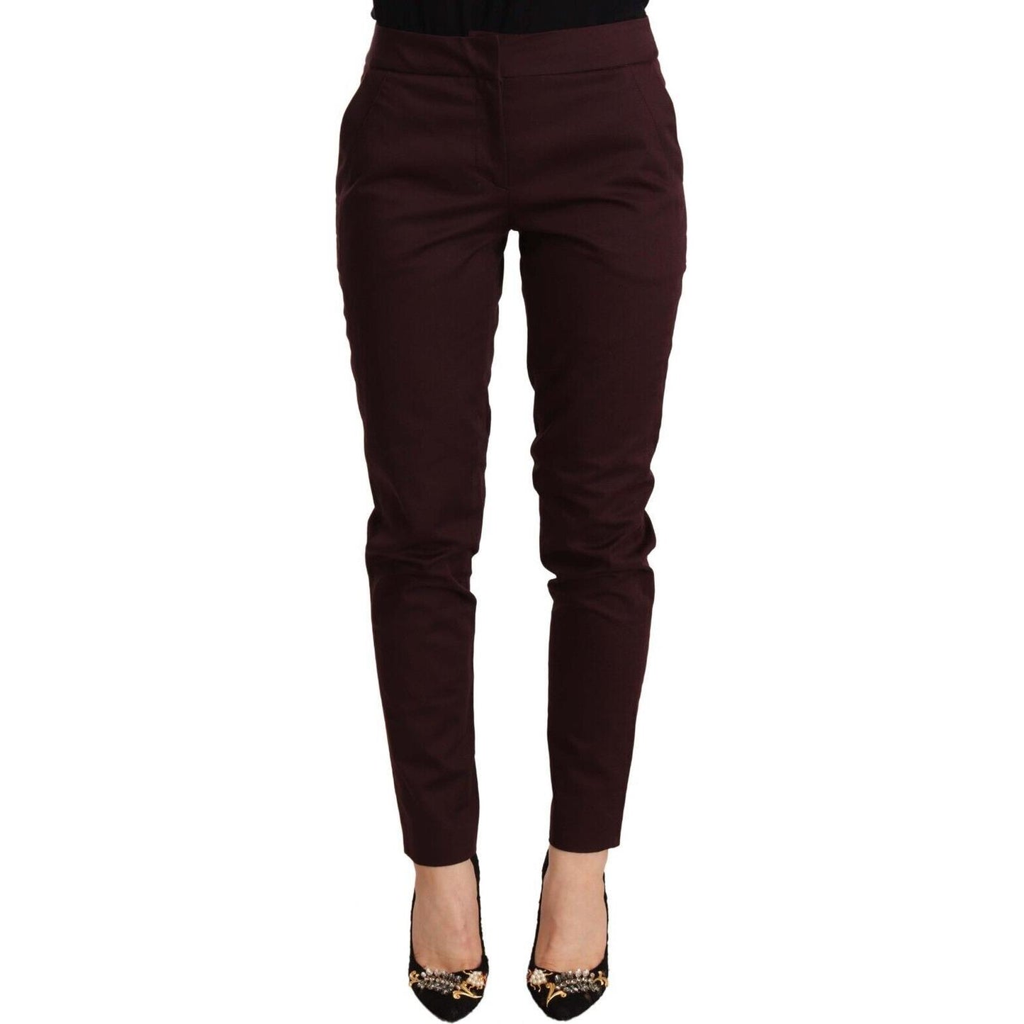 Just Cavalli Maroon Mid Waist Skinny Women Trouser Pants PAN72657 - 40