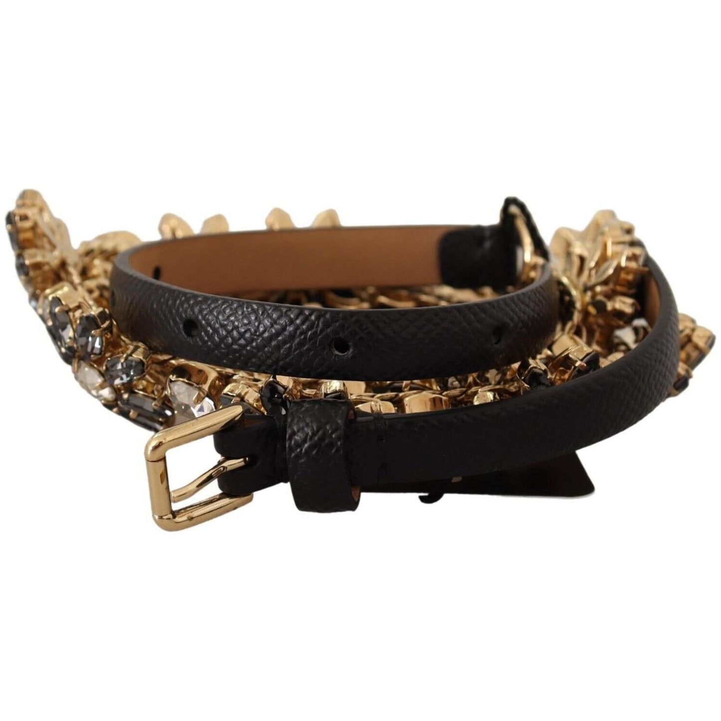 Dolce & Gabbana Black Daisy Crystal Dauphine Texture Belt BEL8296 -85
