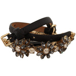 Dolce & Gabbana Black Daisy Crystal Dauphine Texture Belt BEL8296 -85