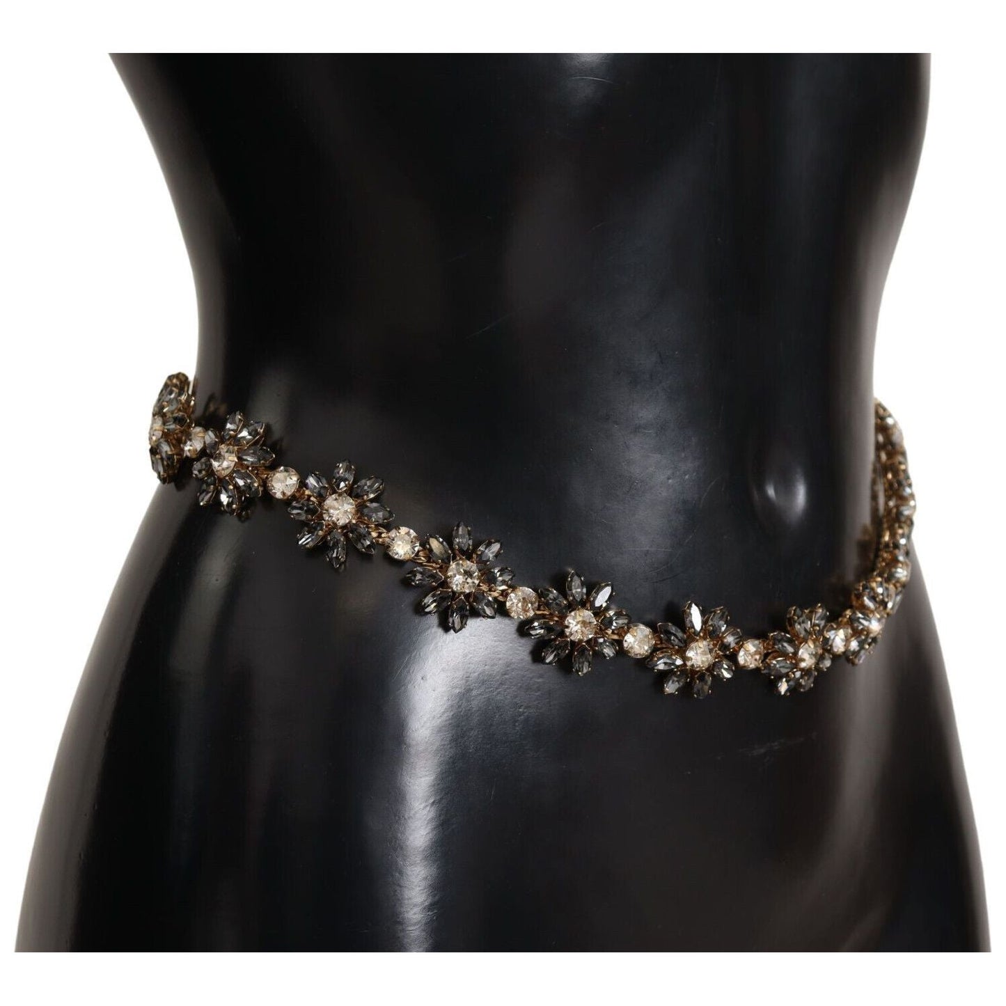 Dolce & Gabbana Black Daisy Crystal Dauphine Texture Belt BEL8296 -85