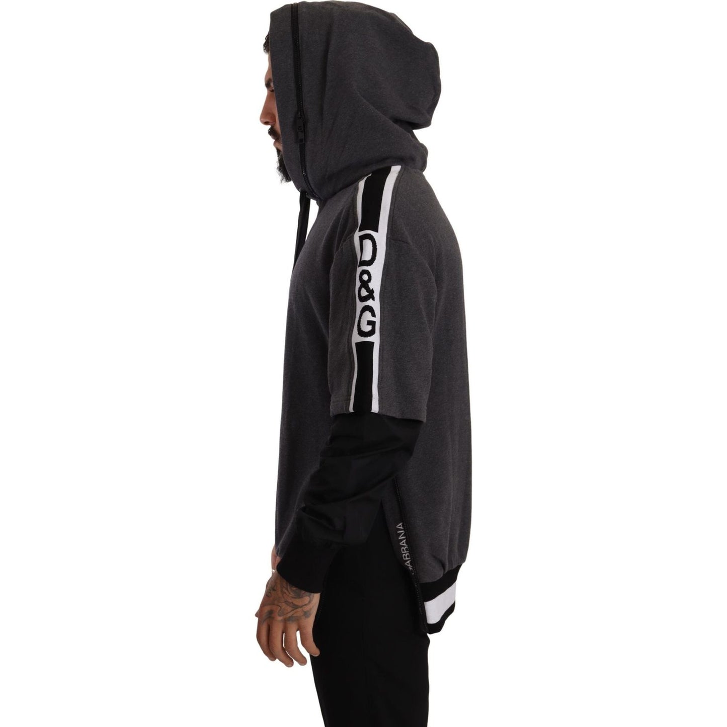 Dolce & Gabbana Gray Black Cotton Hooded #DGMILLENNIALS Sweater TSH7571- 46