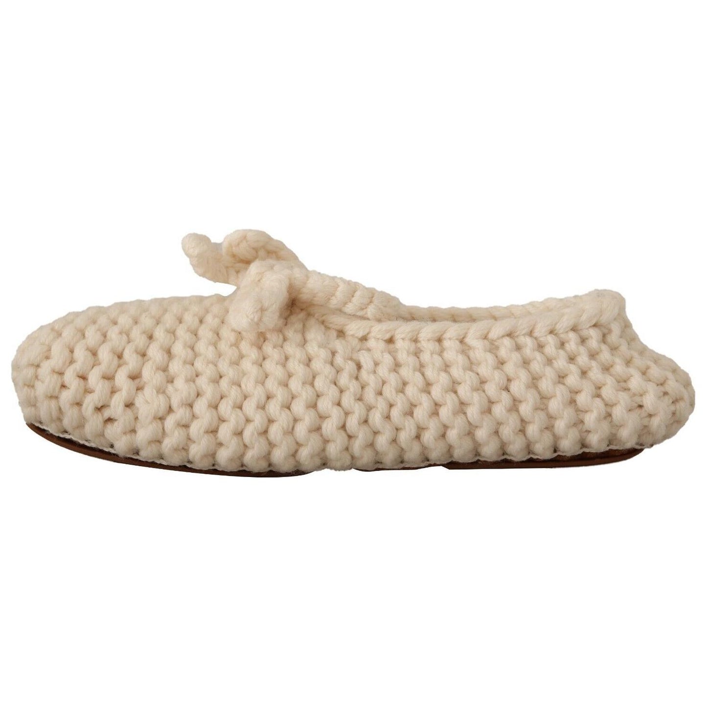 Dolce & Gabbana White Slip On Ballerina Flats Wool Knit Shoes LA9673 - 39