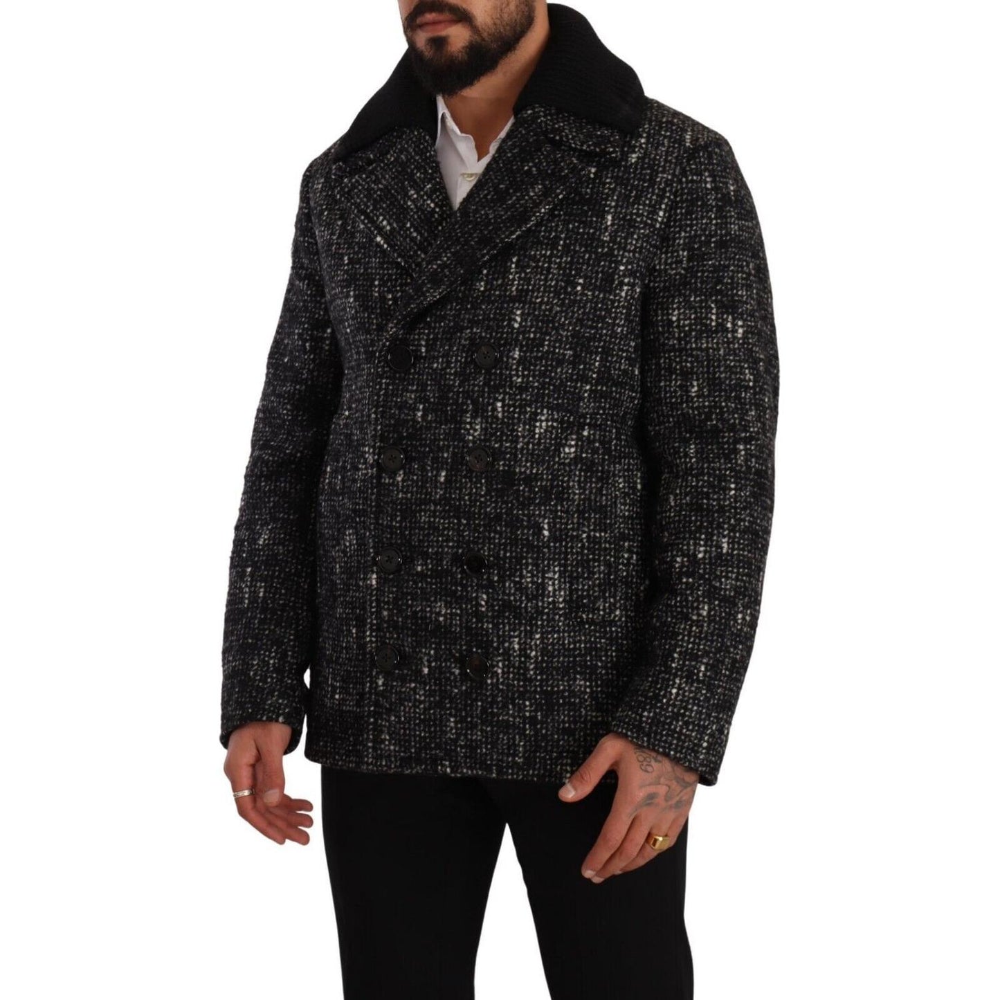 Dolce & Gabbana Black Wool Double Breasted Coat Men Jacket JKT3231 - 48