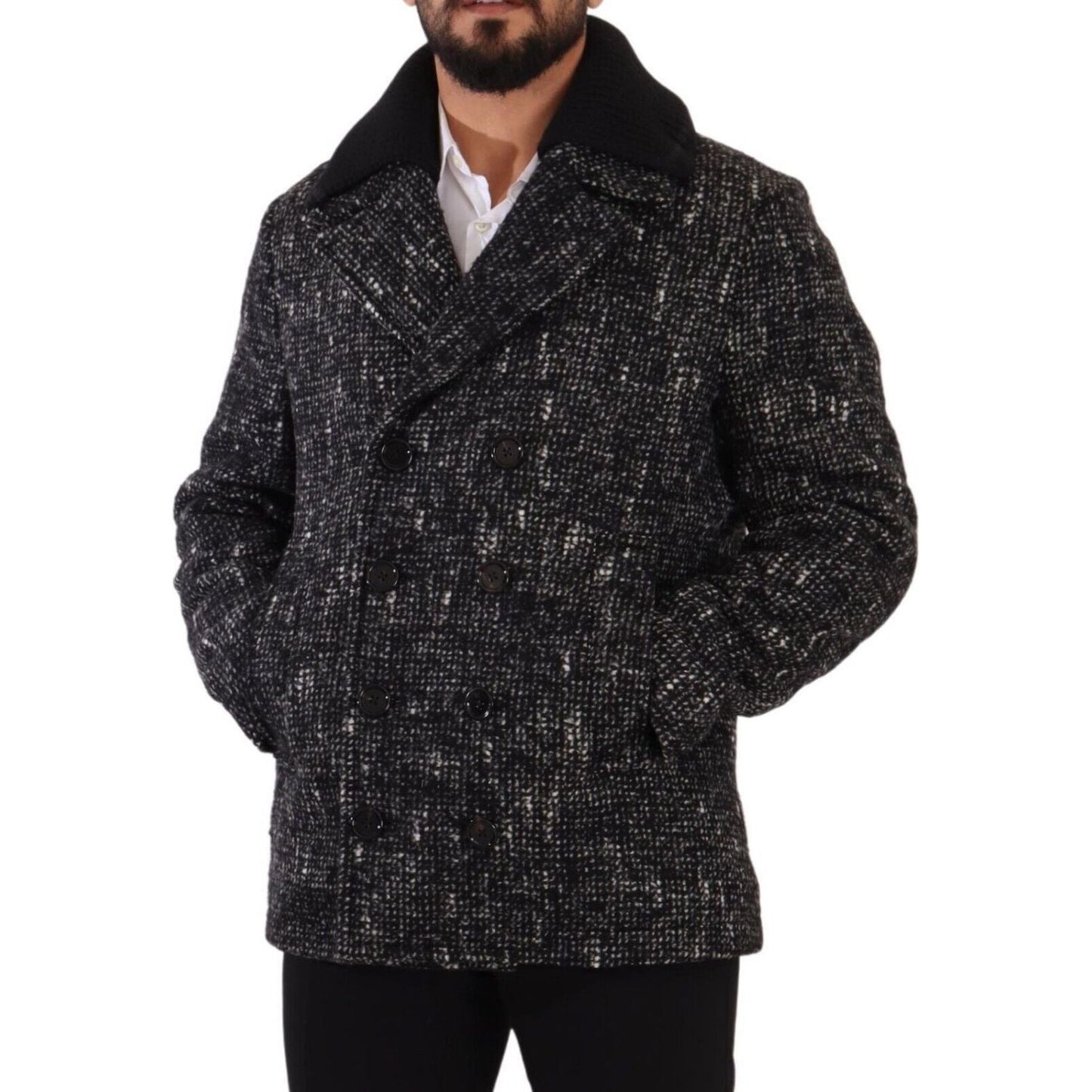 Dolce & Gabbana Black Wool Double Breasted Coat Men Jacket JKT3231 - 48