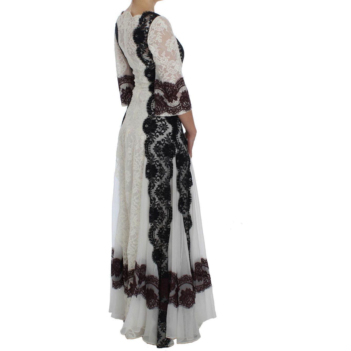 Dolce & Gabbana White Floral Lace Full Length Gown Dress NOC10174-1
