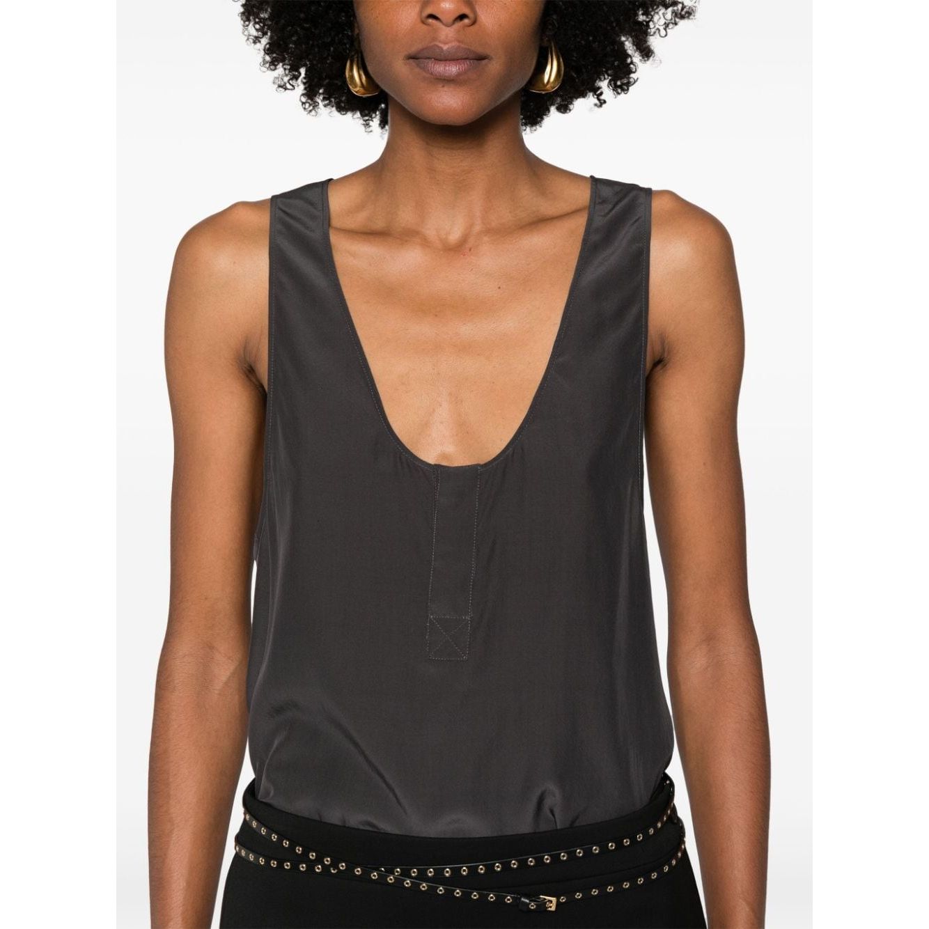 Saint Laurent Henley-neck silk tank top 789945Y7I224280