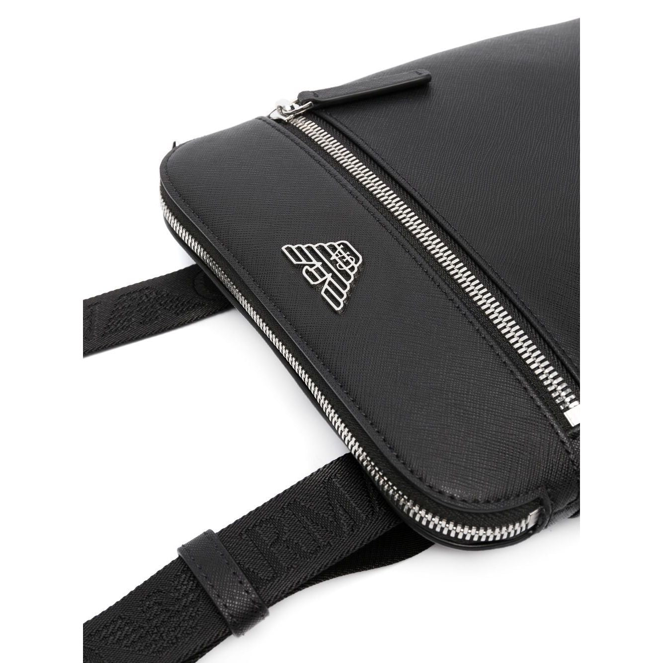 Emporio Armani ASV regenerated Saffiano leather flat shoulder bag with eagle plate