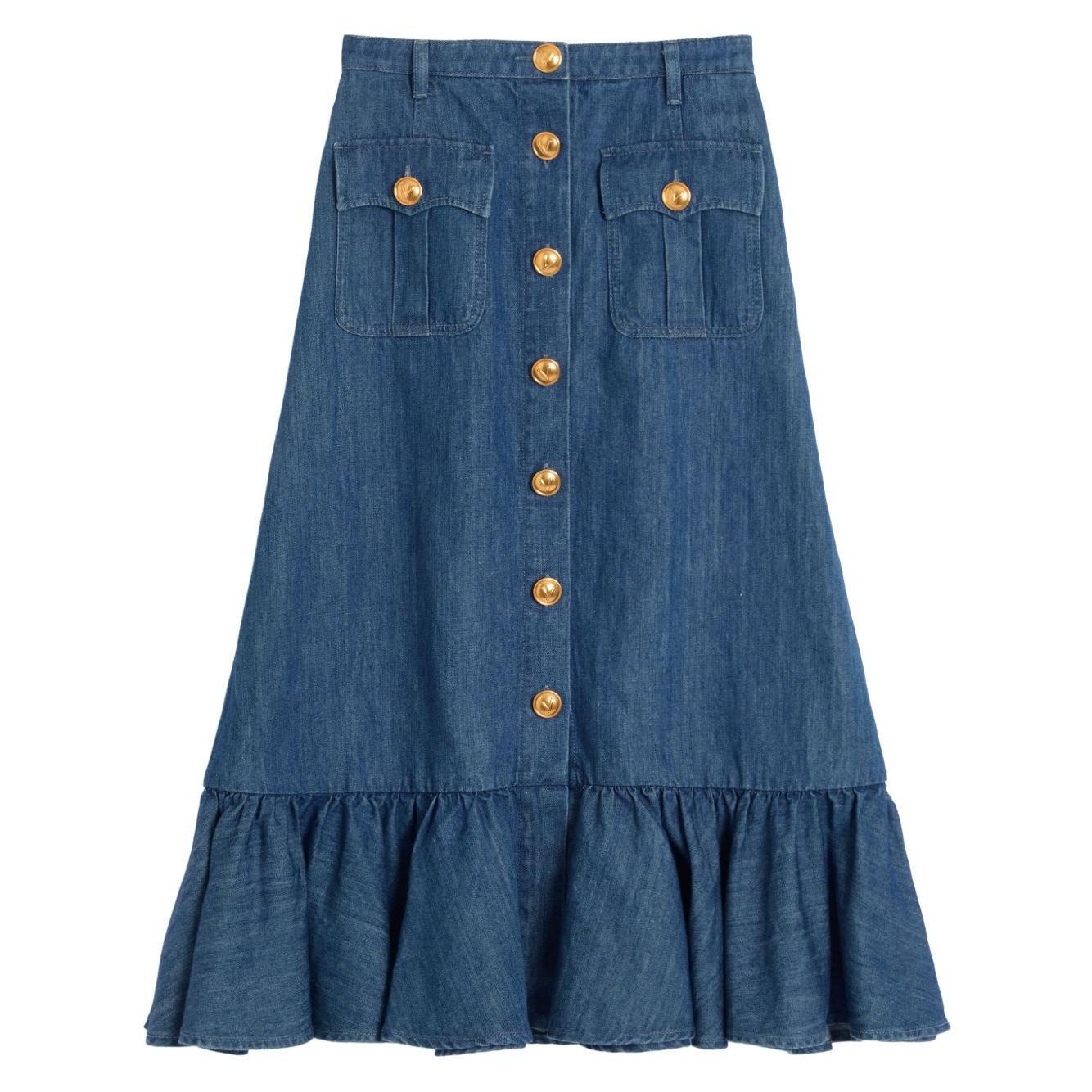 Valentino Denim Midi Skirt BDD18L94C558-P25