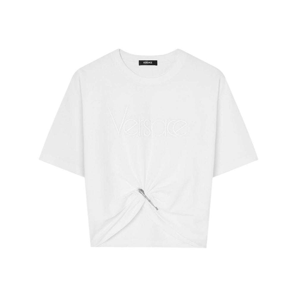 Versace logo-embroidered T-shirt in white 10188981A136101W000-P25