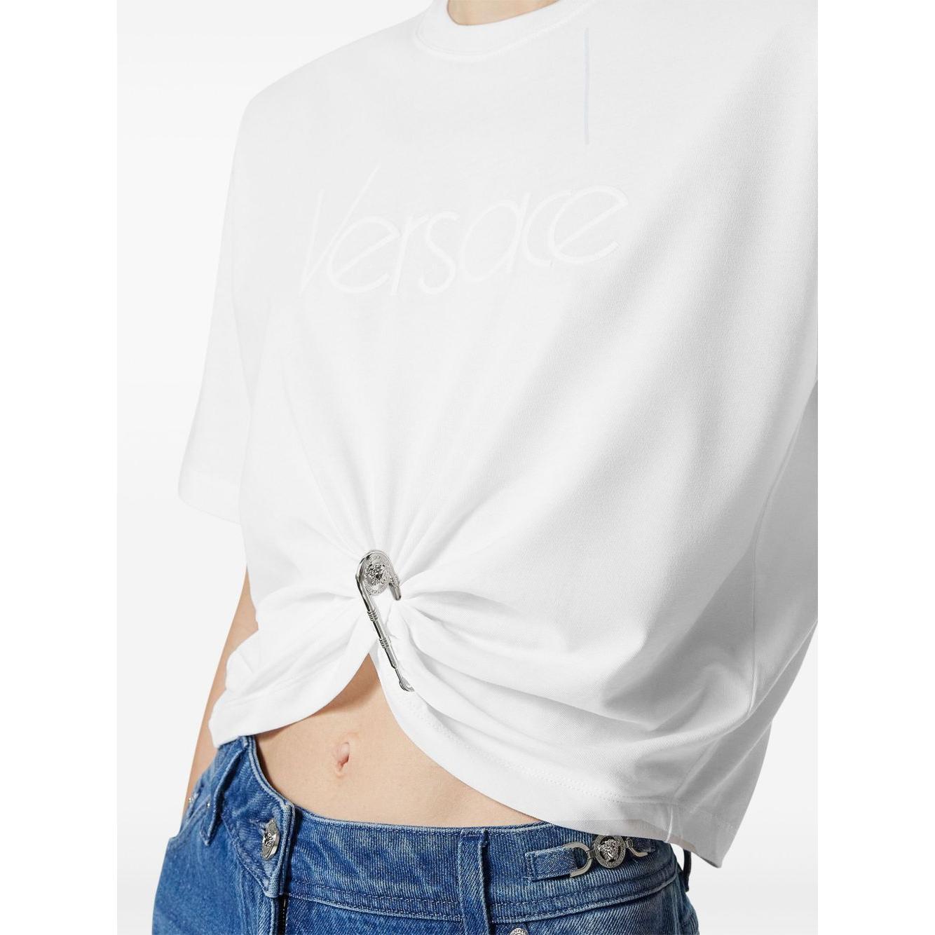 Versace logo-embroidered T-shirt in white 10188981A136101W000-P25