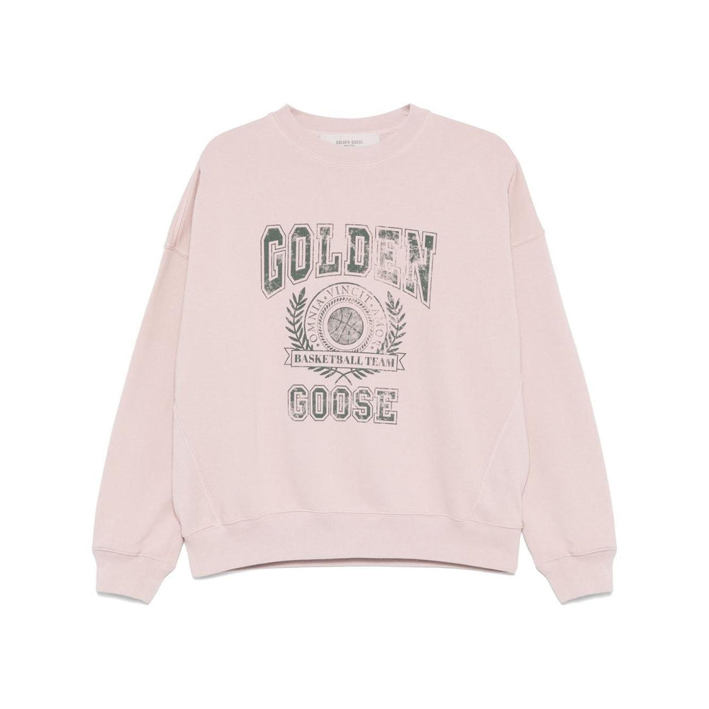 Golden Goose Old rose unisex round neck sweatshirt with green logo print GUP02175P00186425758-P25