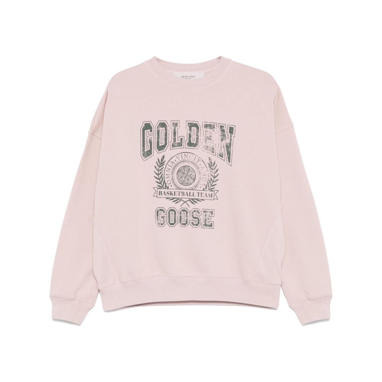 Golden Goose Old rose unisex round neck sweatshirt with green logo print GUP02175P00186425758-P25
