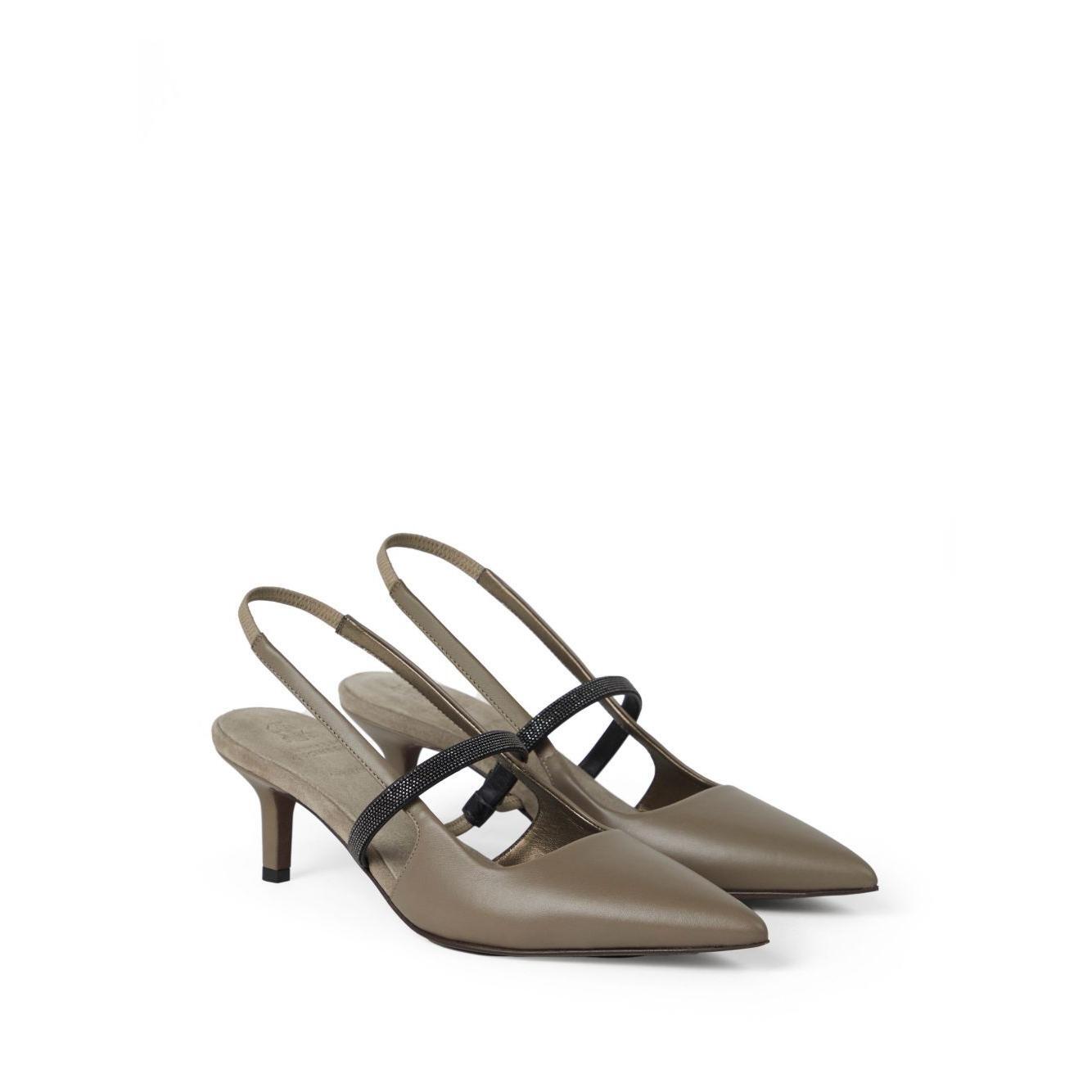 Brunello Cucinelli City Heels in Nappa Leather with Shiny Strap MZSKC2715C5859-P25