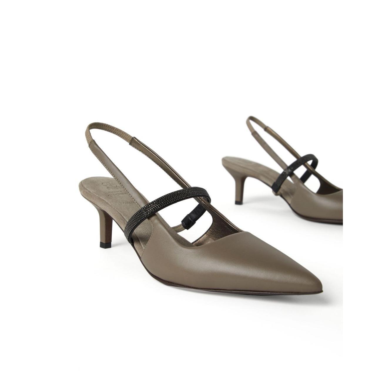 Brunello Cucinelli City Heels in Nappa Leather with Shiny Strap MZSKC2715C5859-P25