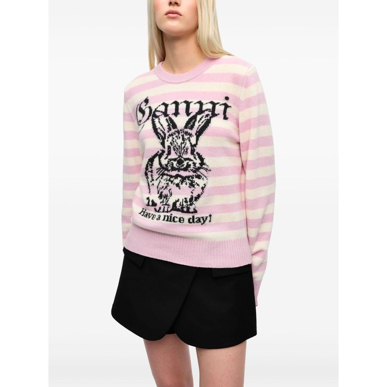 Ganni Striped Graphic Wool Bunny Jumper K2426065-P25
