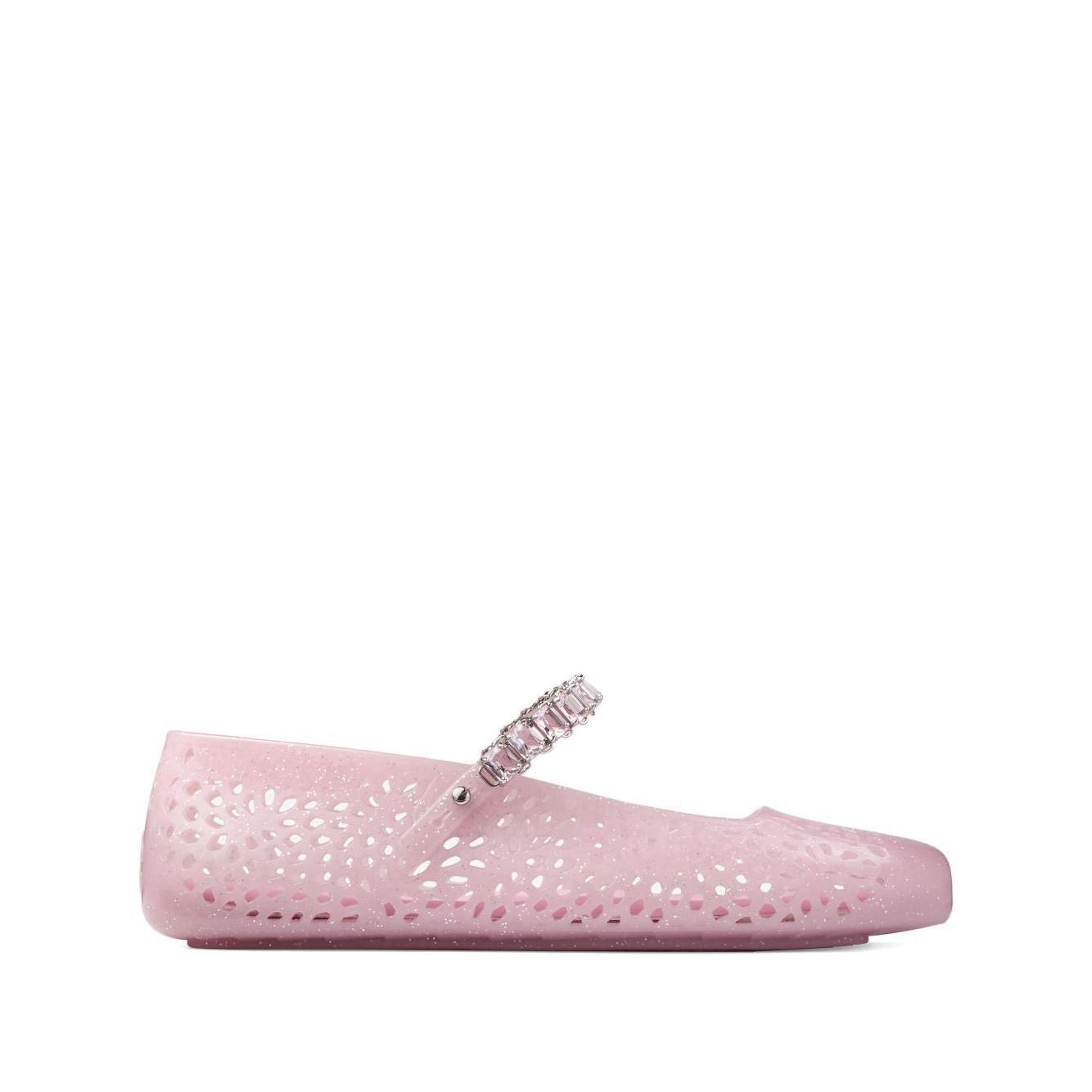 Jimmy Choo The Jelly Ballerina Flats with Crystal Embellishment THEJELLYNTXCOTTONCANDY/SILVERMIX-AI25