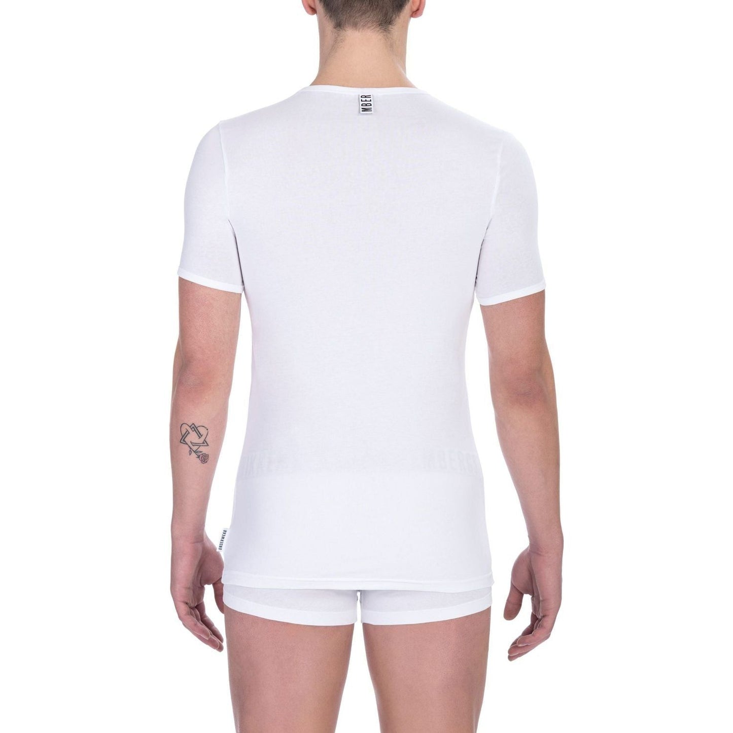 Bikkembergs White Cotton Men's V-Neck T-Shirt BI-22367-S