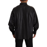 Dolce & Gabbana Black Leather Button Down Men Collared Jacket JKT3244 - 52