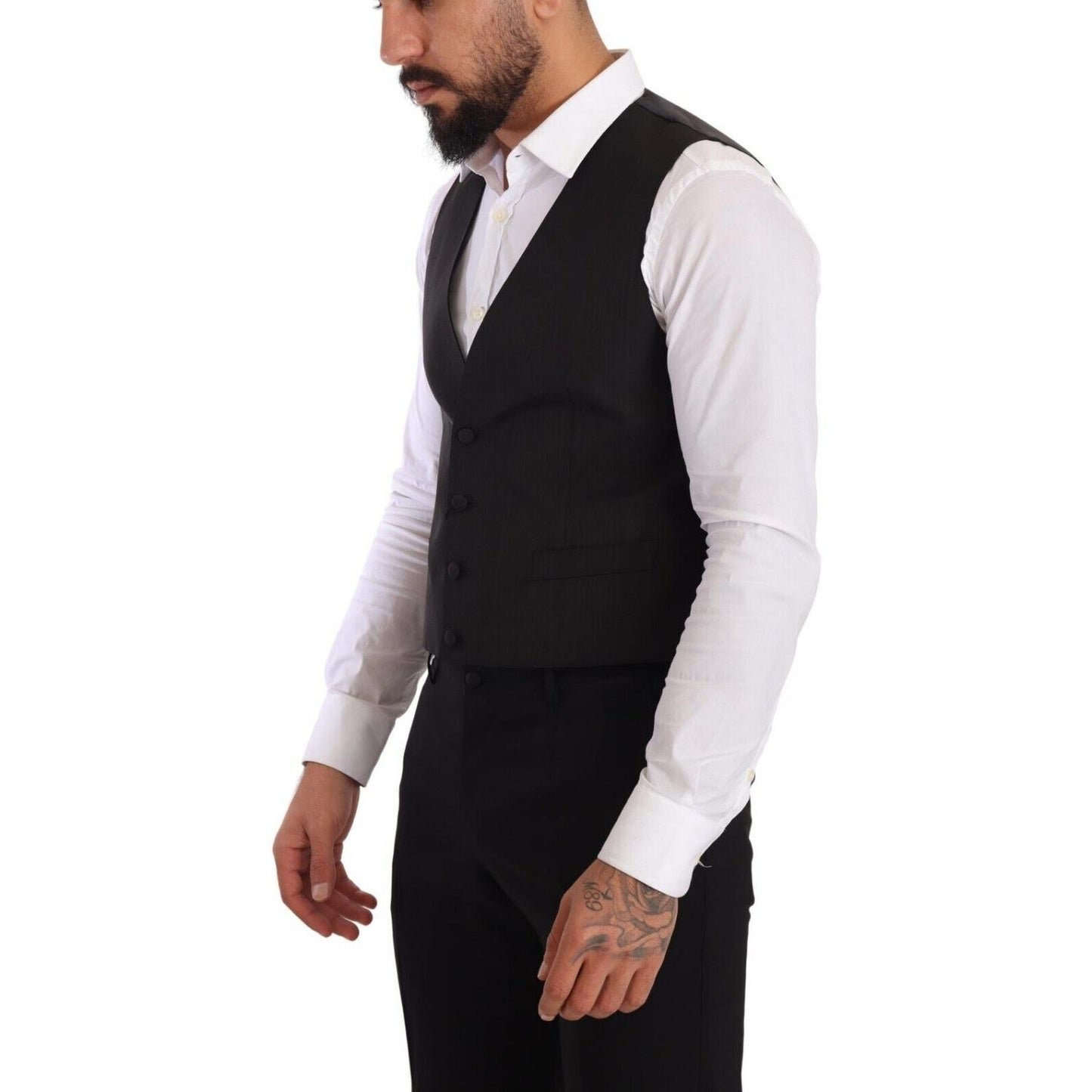 Dolce & Gabbana Gray Silk Slim Fit Waistcoat Formal Vest TSH7155 - 48