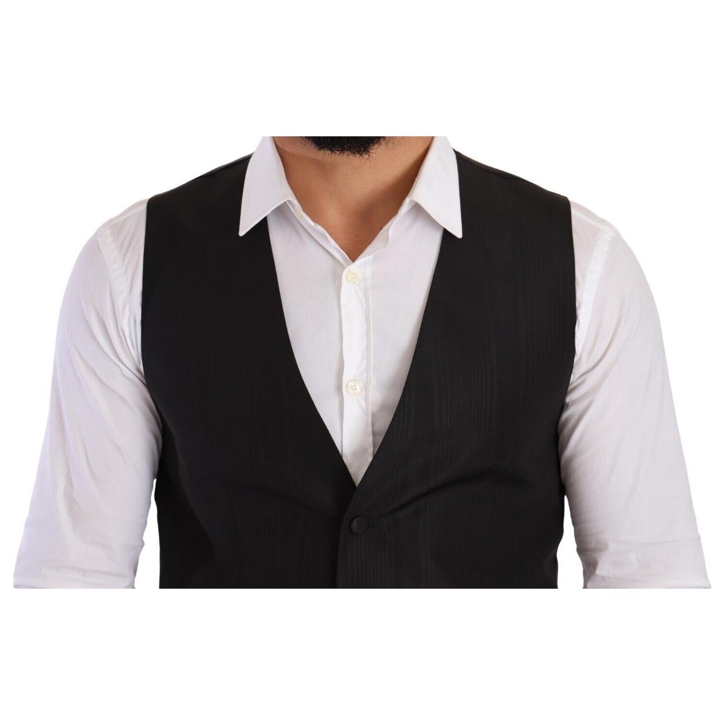 Dolce & Gabbana Gray Silk Slim Fit Waistcoat Formal Vest TSH7155 - 48
