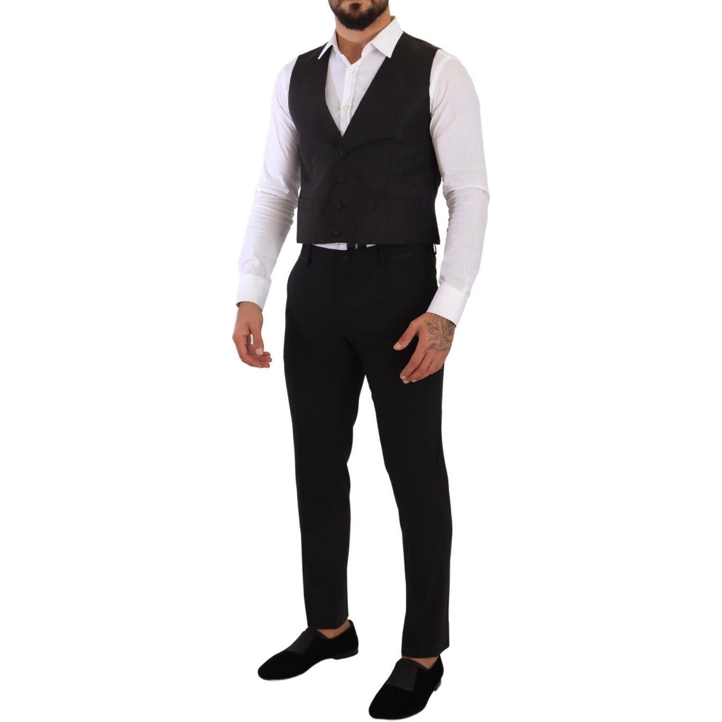 Dolce & Gabbana Gray Silk Slim Fit Waistcoat Formal Vest TSH7155 - 48