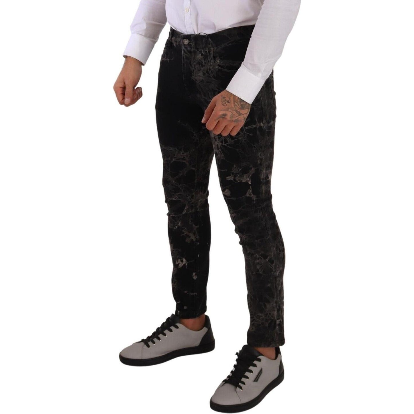 Dolce & Gabbana Black Patterned Skinny Slim Fit Jeans PAN72715 - 48