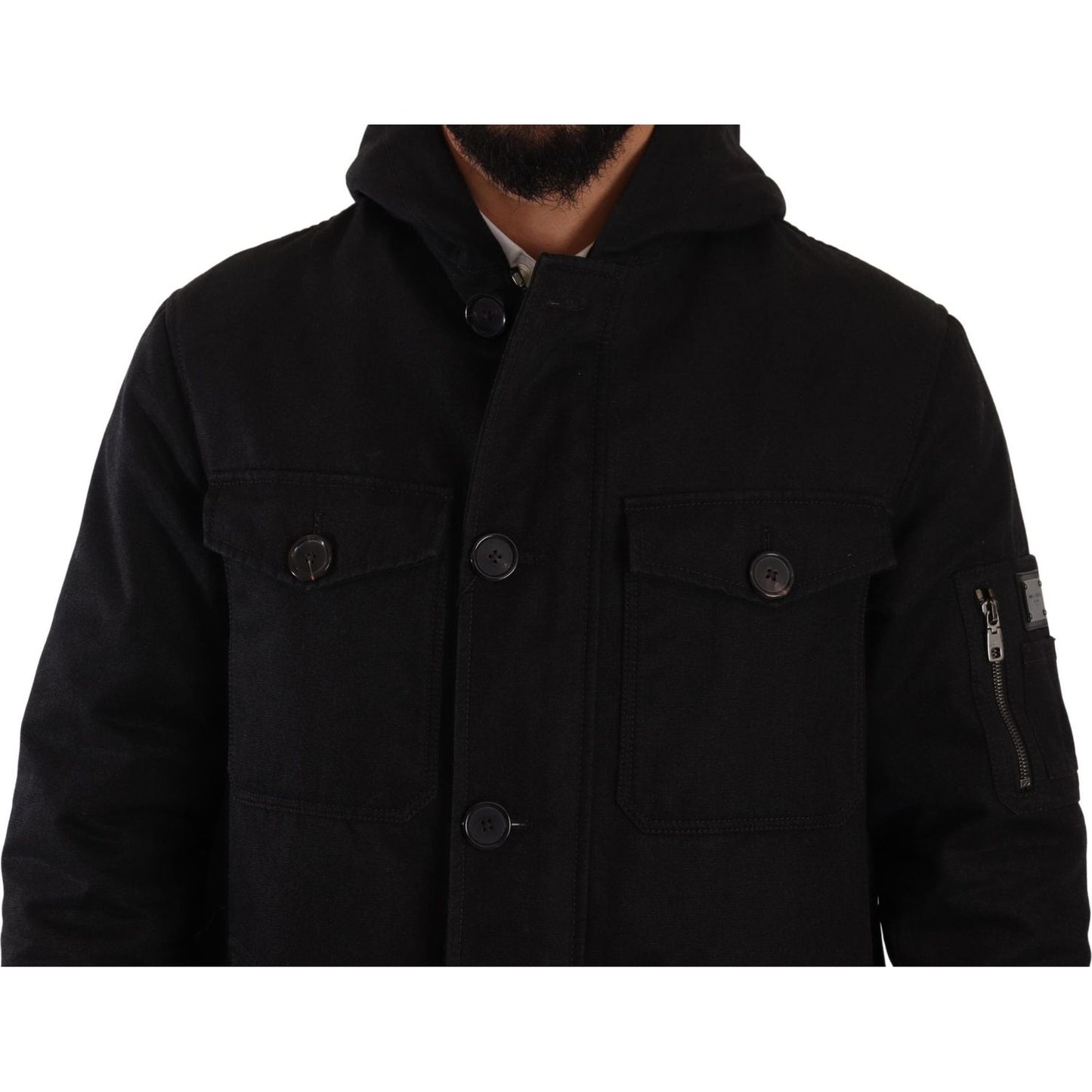 Dolce & Gabbana Black Denim Hooded Parka Coat Winter Jacket JKT3016- 46