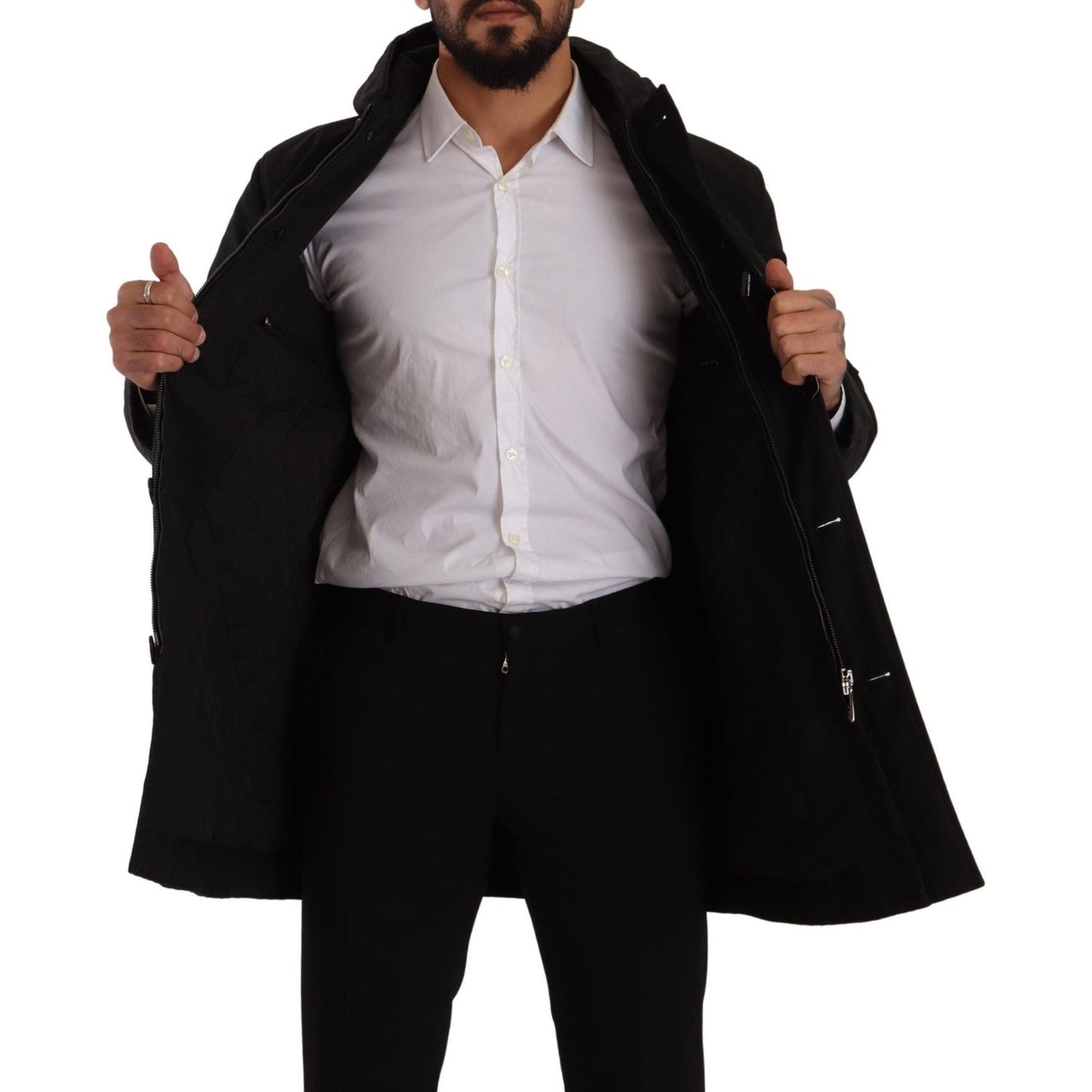 Dolce & Gabbana Black Denim Hooded Parka Coat Winter Jacket JKT3016- 46