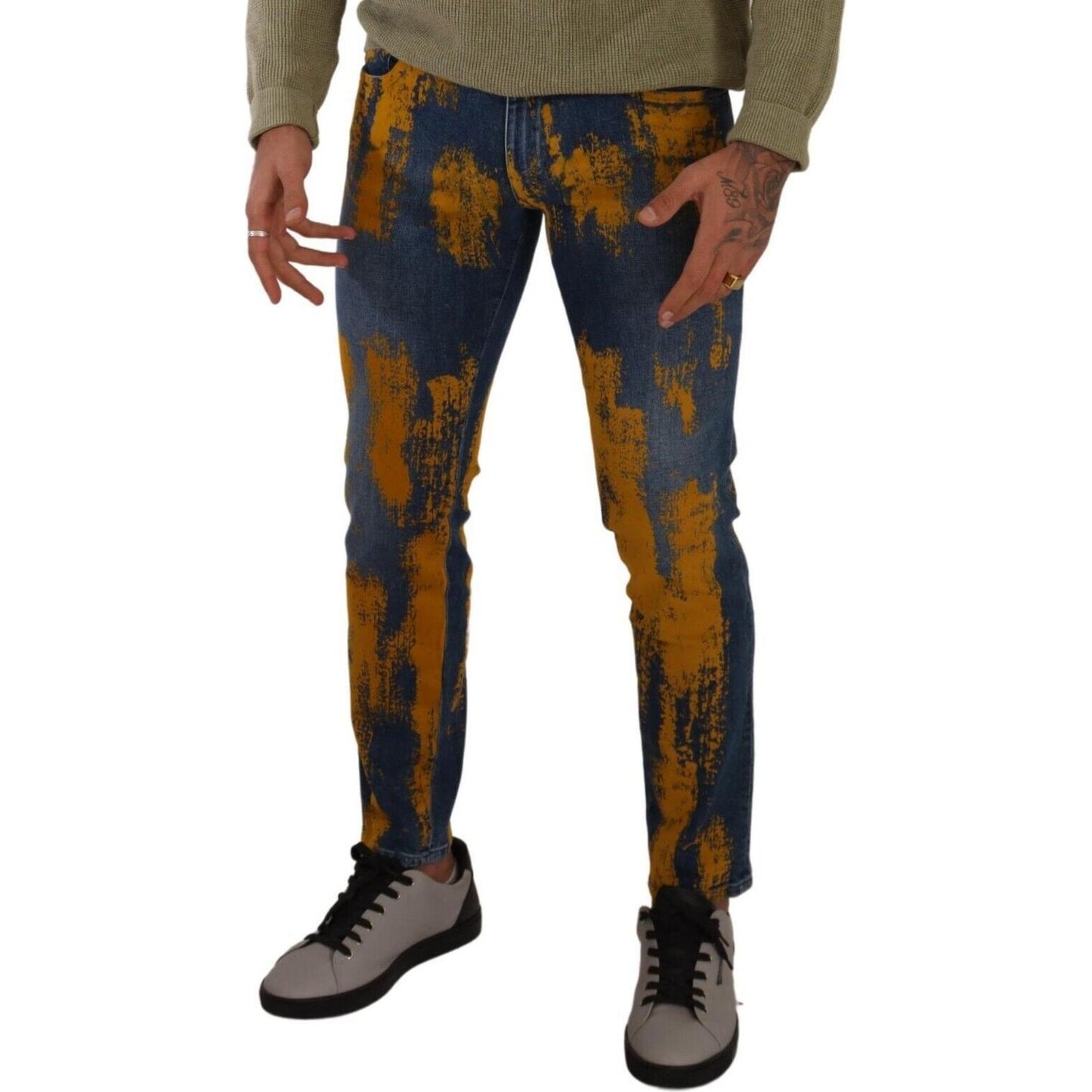 Dolce & Gabbana Blue Yellow Dye Cotton Skinny Men Denim Jeans PAN72909 - 46