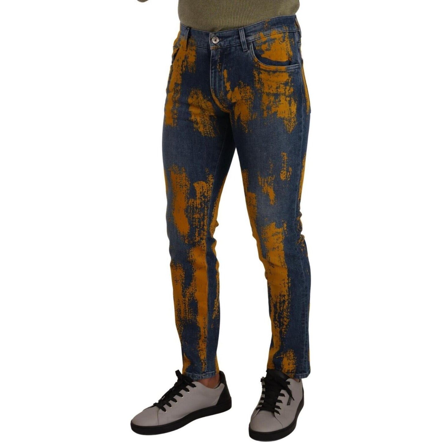 Dolce & Gabbana Blue Yellow Dye Cotton Skinny Men Denim Jeans PAN72909 - 46