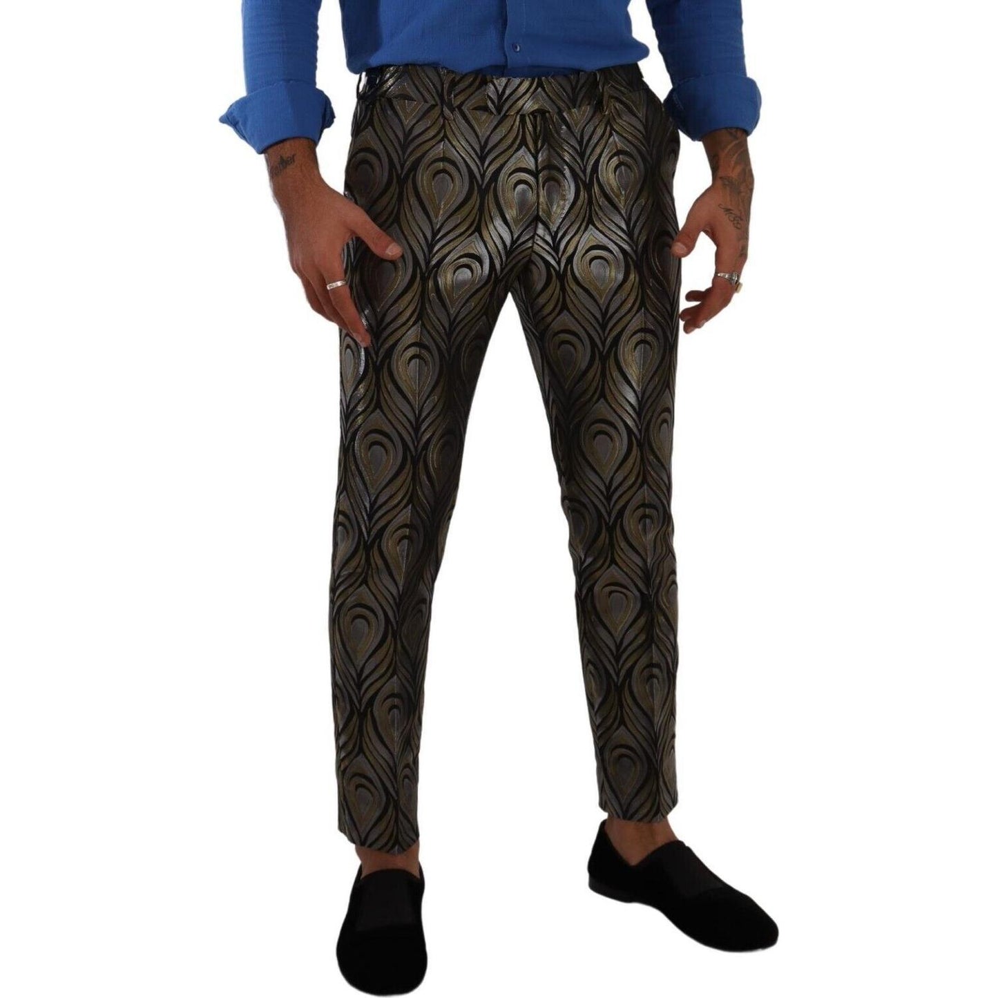 Dolce & Gabbana Silver Gold Jacquard Men Trouser Dress Pants PAN72851 - 48