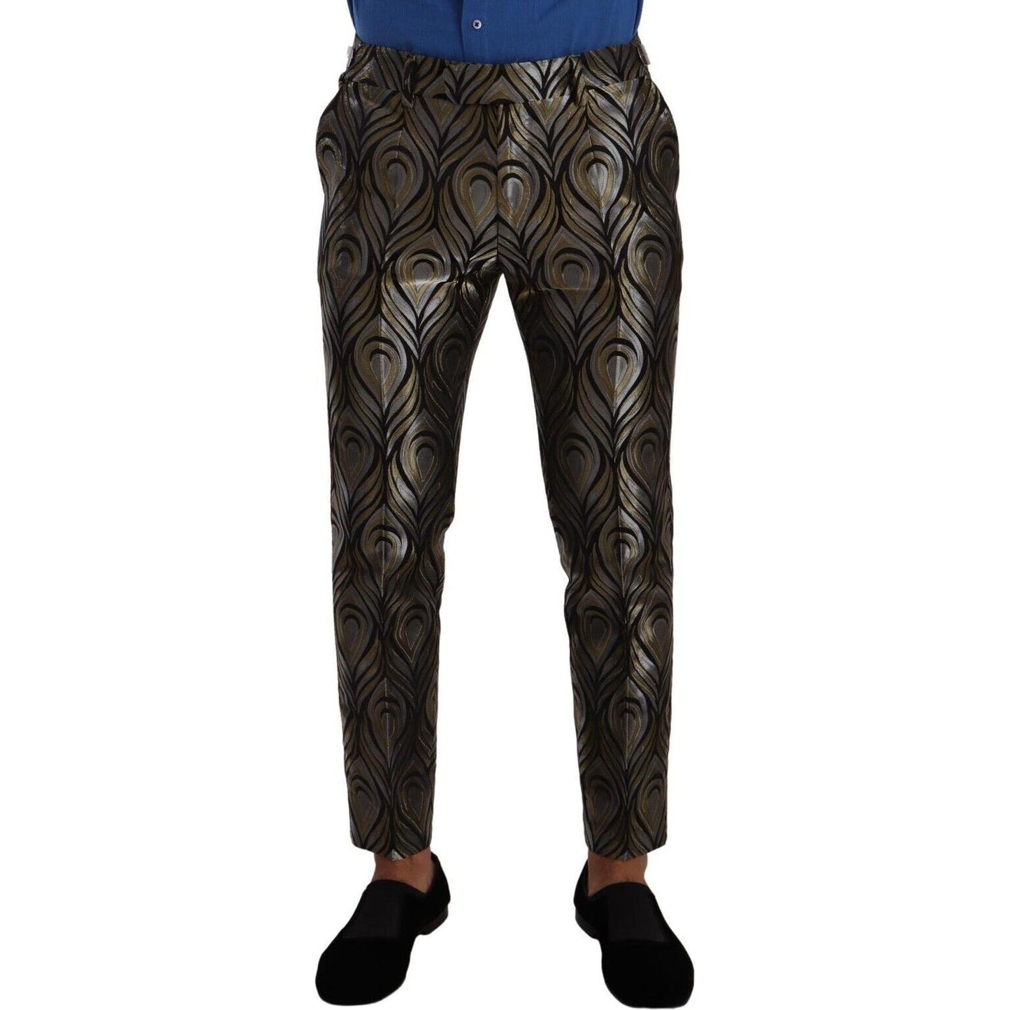 Dolce & Gabbana Silver Gold Jacquard Men Trouser Dress Pants PAN72851 - 48