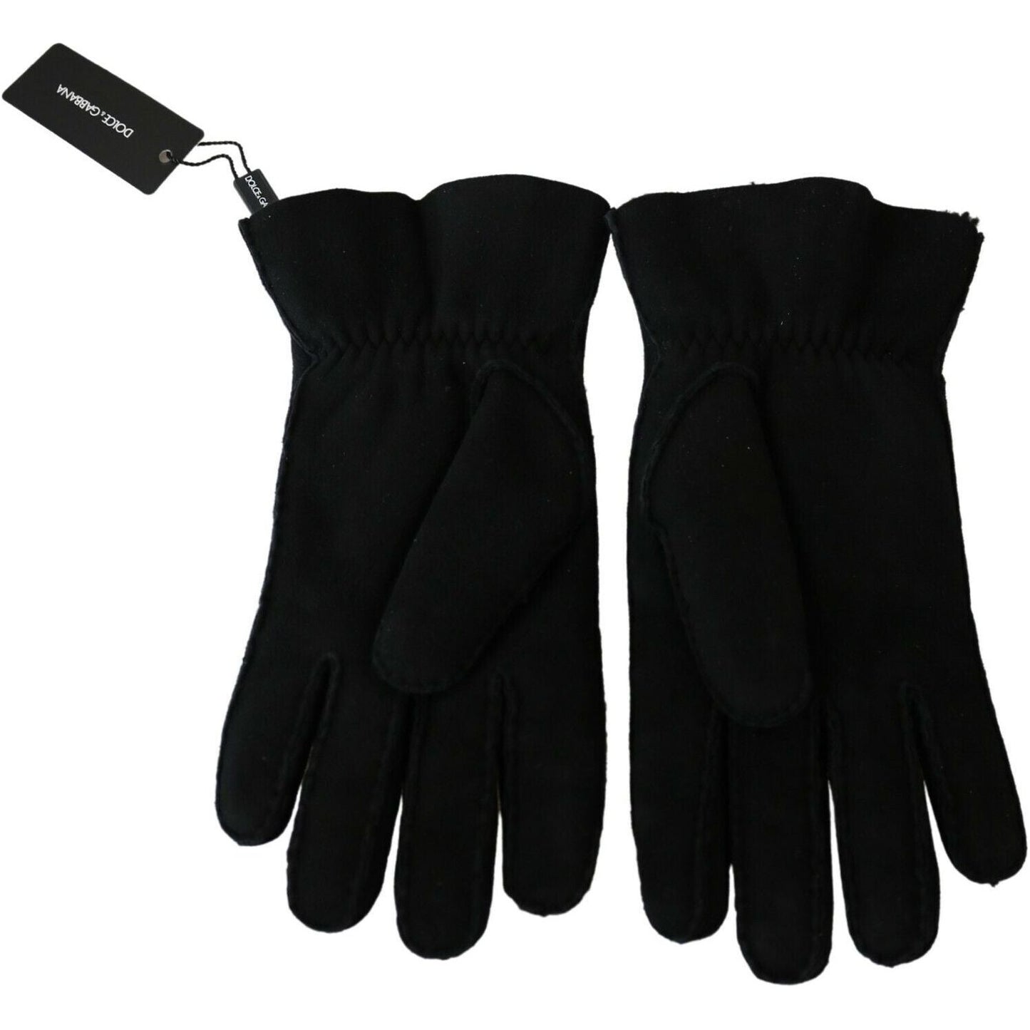 Dolce & Gabbana Black Leather Motorcycle Biker Mitten Gloves LB1025- 8.5