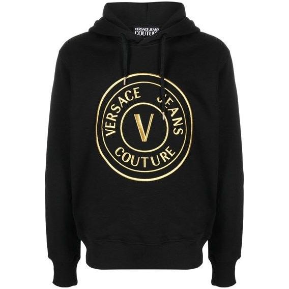 Versace Jeans Chic Black Hooded Sweatshirt 8058987956300