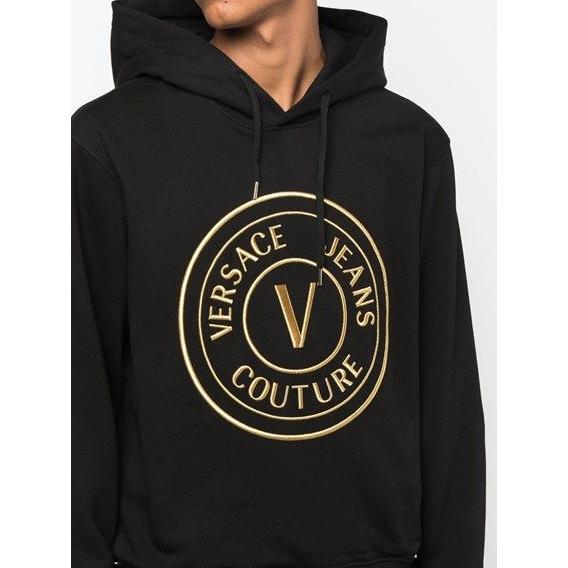 Versace Jeans Chic Black Hooded Sweatshirt 8058987956300