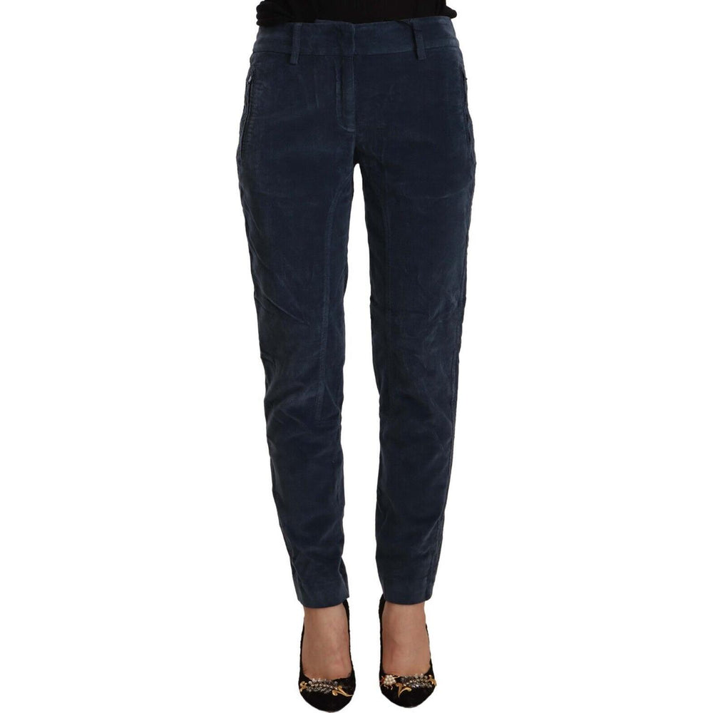 Peserico Blue Mid Waist Cotton Stretch Tapered Pants PAN72121 - 40