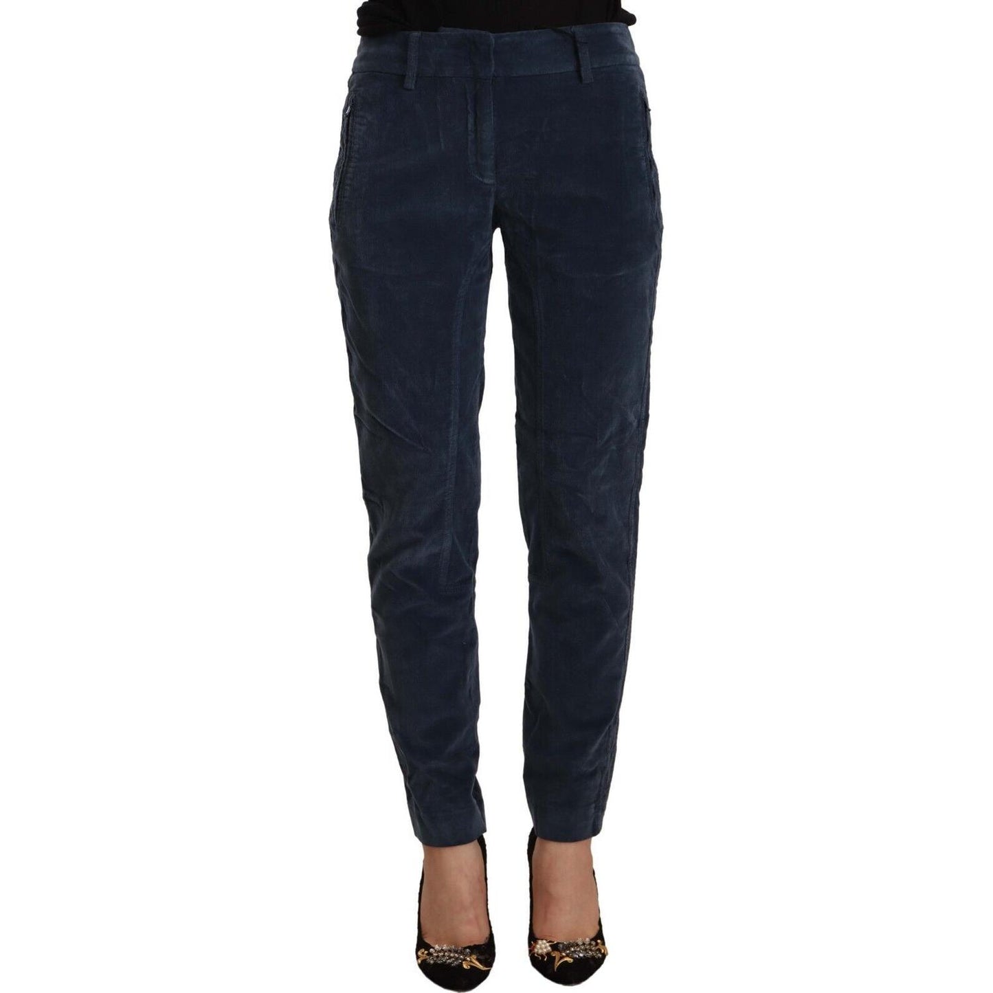 Peserico Blue Mid Waist Cotton Stretch Tapered Pants PAN72121 - 40