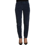 Peserico Blue Mid Waist Cotton Stretch Tapered Pants PAN72121 - 40