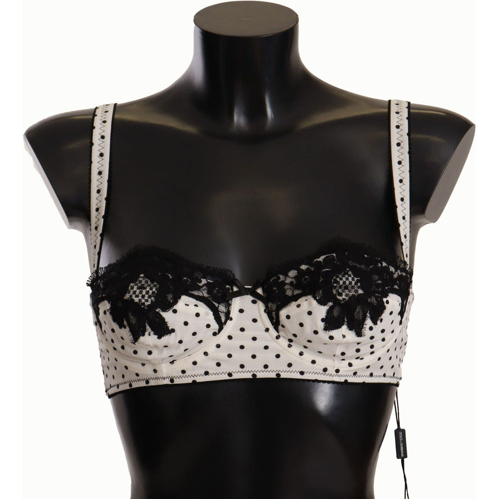 Dolce & Gabbana White Black Polka Dot Satin Lace Balconette Bra BIK1570 - IT4