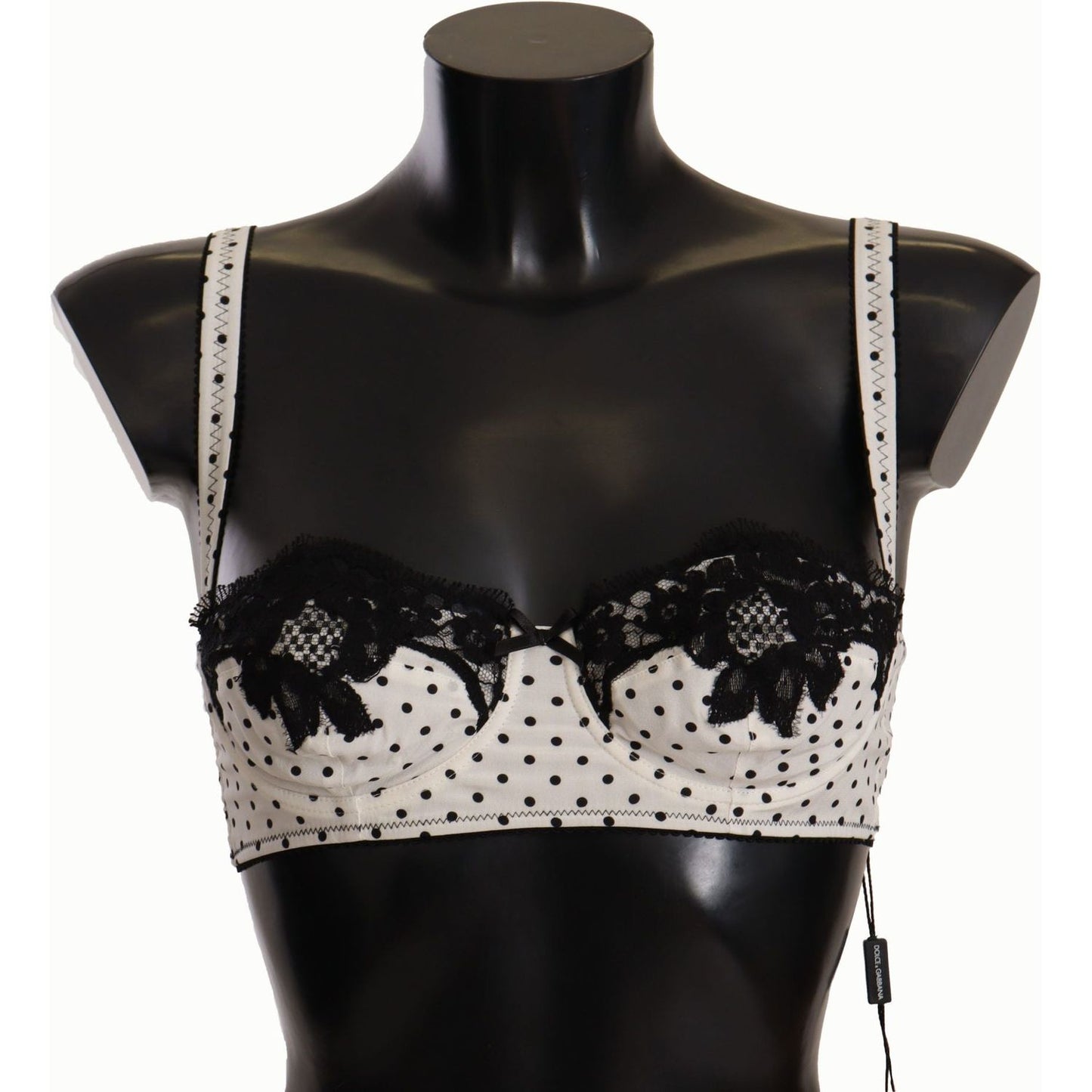 Dolce & Gabbana White Black Polka Dot Satin Lace Balconette Bra BIK1570 - IT4