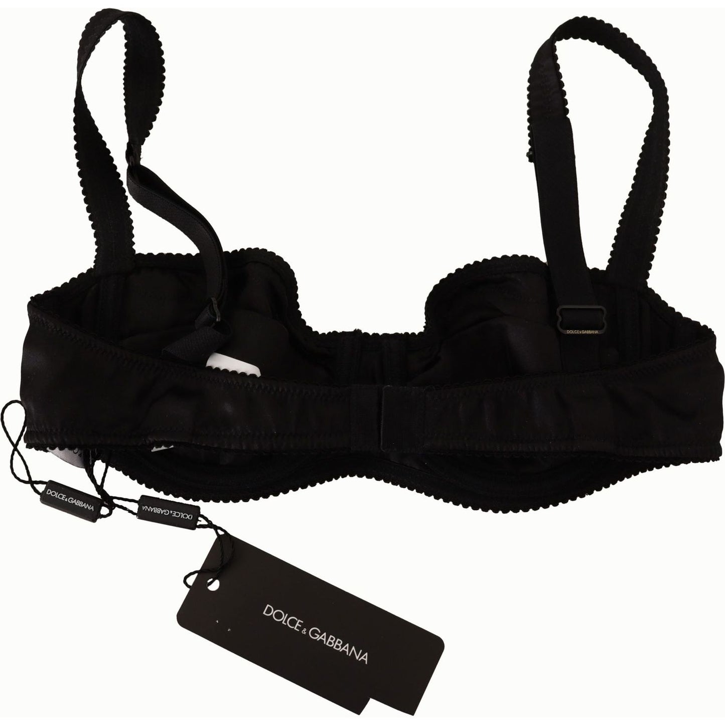 Dolce & Gabbana Black Polka Dot Satin Lace Balconette Bra BIK1574- IT1