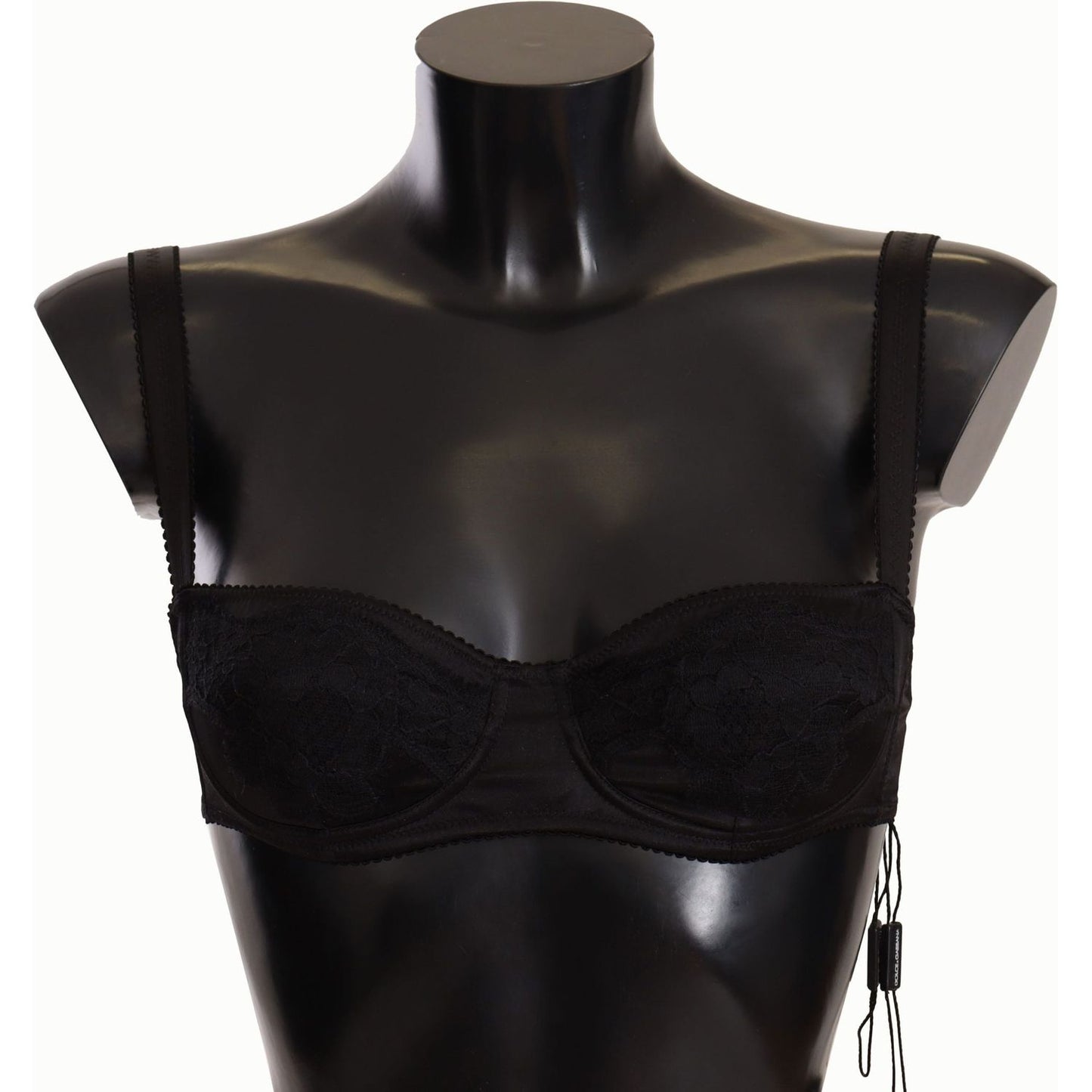 Dolce & Gabbana Black Polka Dot Satin Lace Balconette Bra BIK1574- IT1
