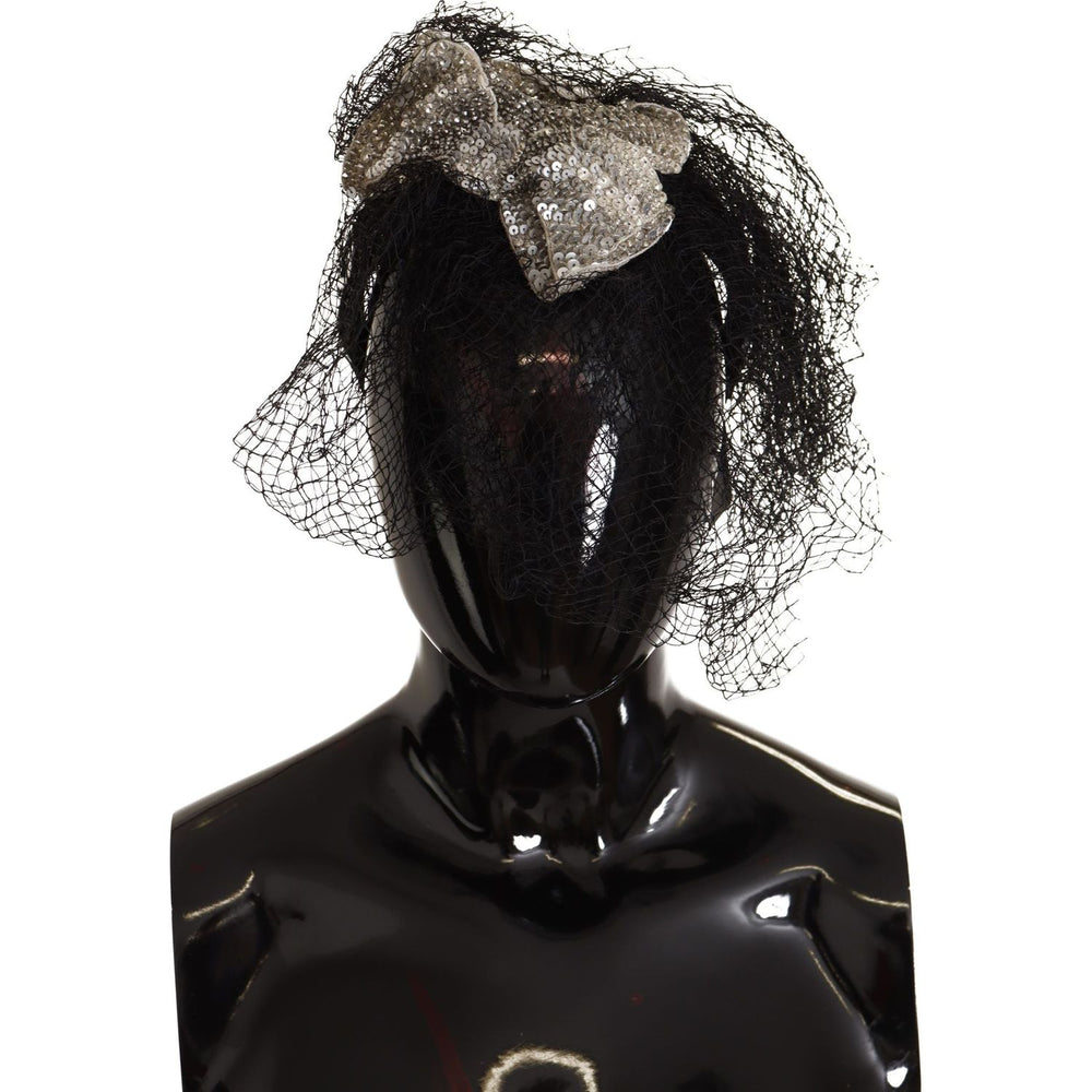 Dolce & Gabbana Black Logo Sequined Fascinator Diadem Headband SMY100876