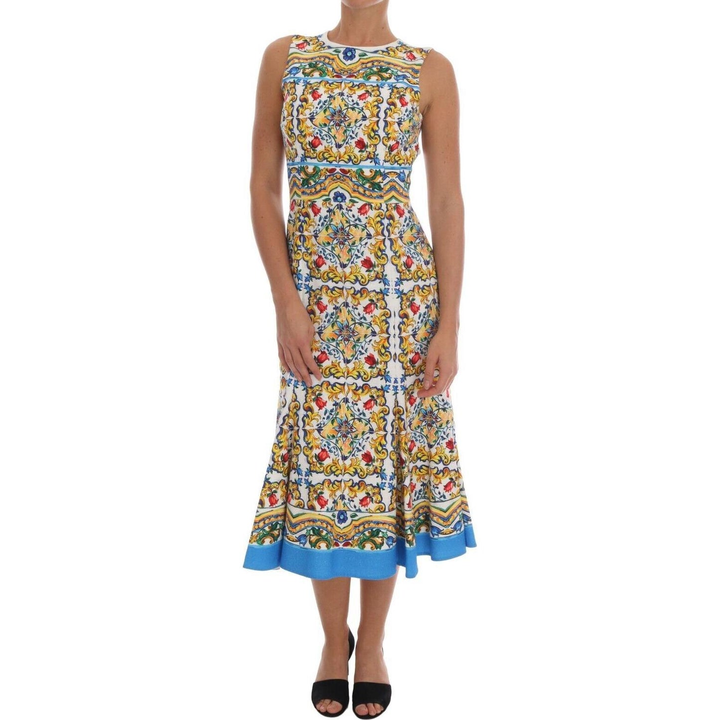 Dolce & Gabbana White Majoilca Sleeveless Sheath A-line Dress DR1265- 36