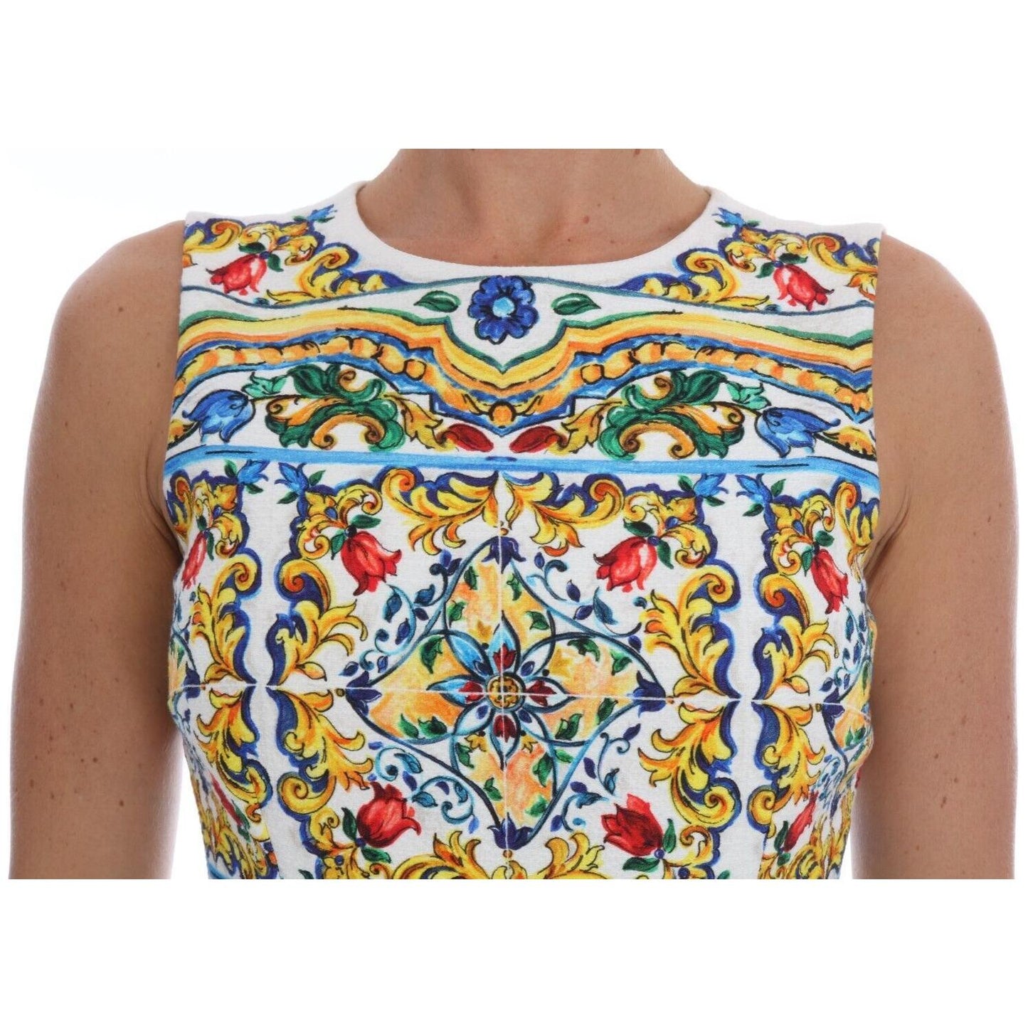 Dolce & Gabbana White Majoilca Sleeveless Sheath A-line Dress DR1265- 36