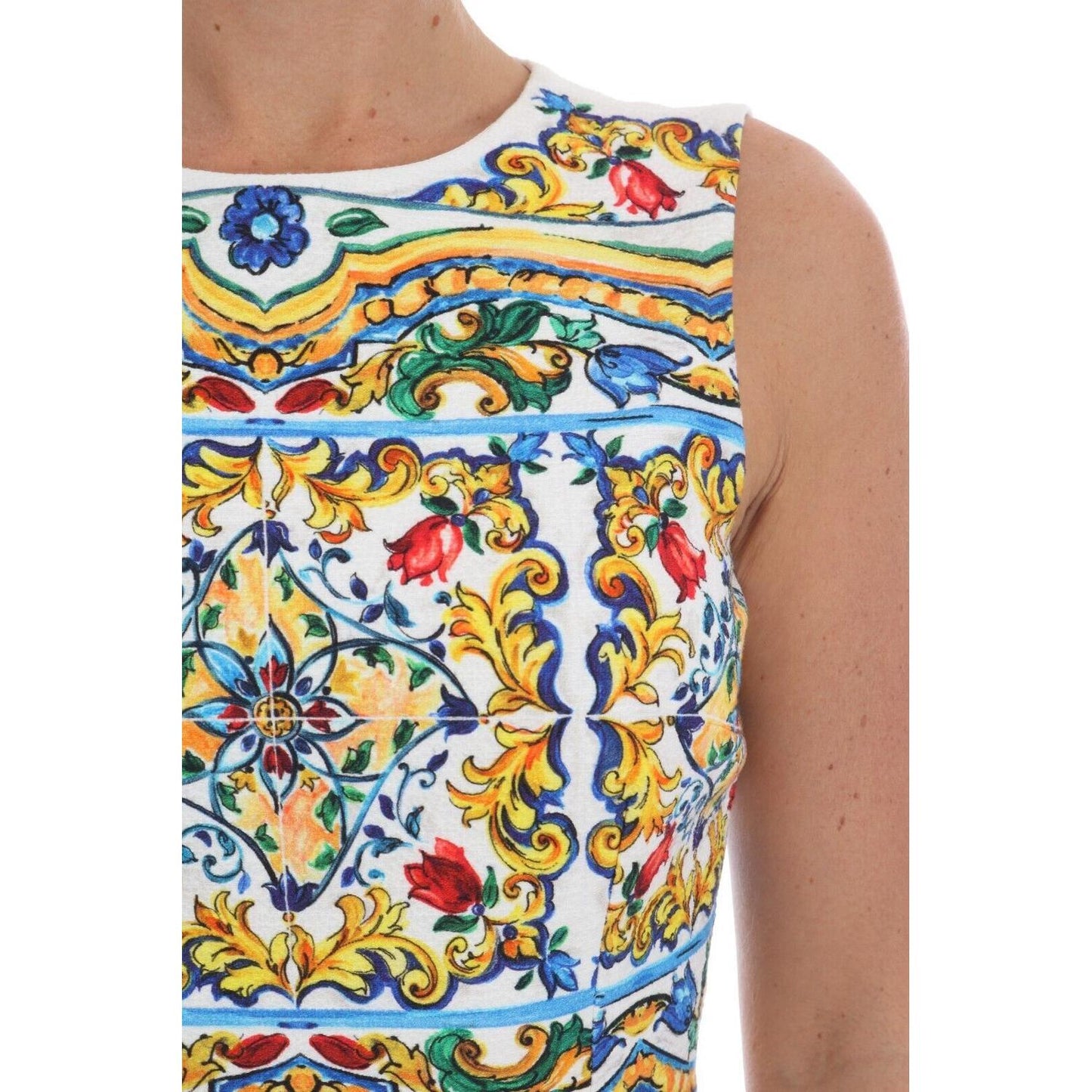 Dolce & Gabbana White Majoilca Sleeveless Sheath A-line Dress DR1265- 36