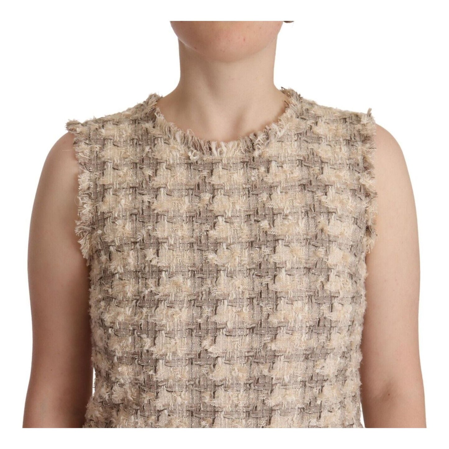 Dolce & Gabbana Beige Checkered Sleeveless Mini Shift Dress DR28615 - 40